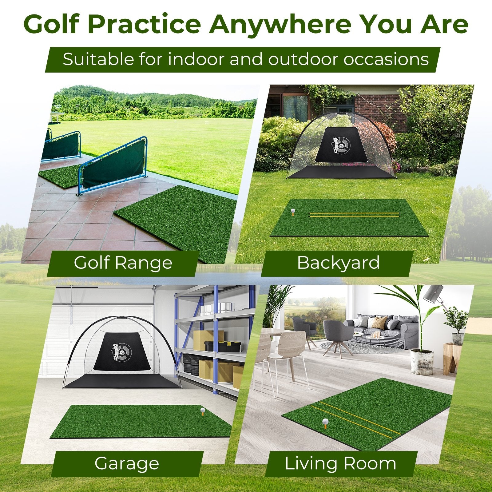 5 x 3 ft Artificial Turf Grass Practice Mat for Indoors and Outdoors-32mm, Green Golf   at Gallery Canada