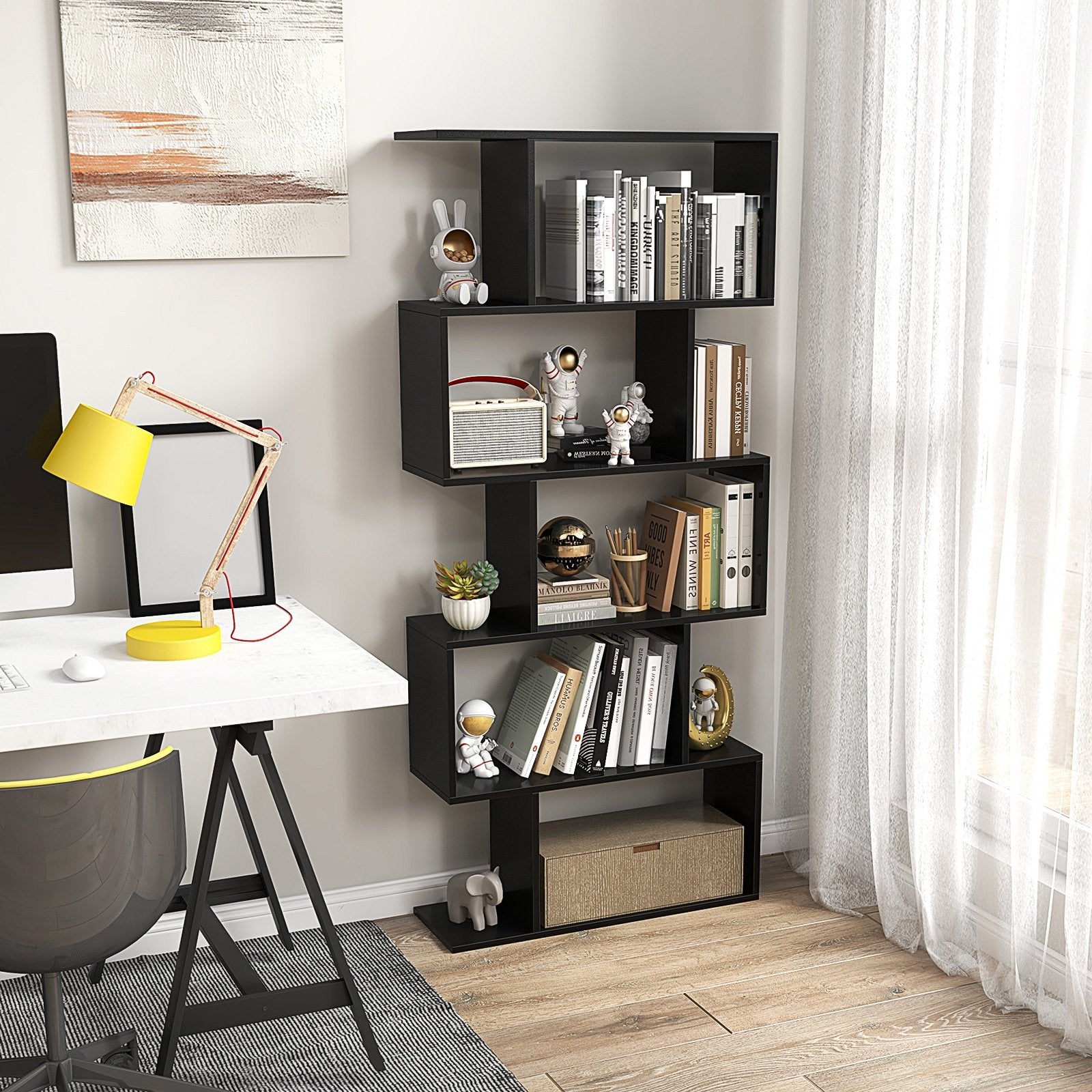 5-Tier Bookshelf with Anti-Toppling Device for Living Room Home Office, Black Bookcases   at Gallery Canada