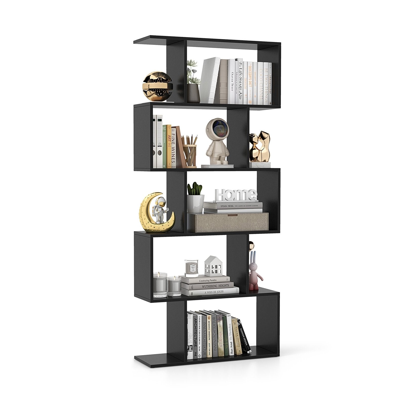 5-Tier Bookshelf with Anti-Toppling Device for Living Room Home Office, Black Bookcases   at Gallery Canada