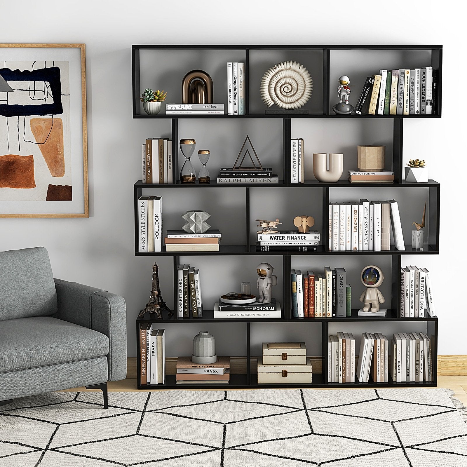 5-Tier Bookshelf with Anti-Toppling Device for Living Room Home Office, Black Bookcases   at Gallery Canada