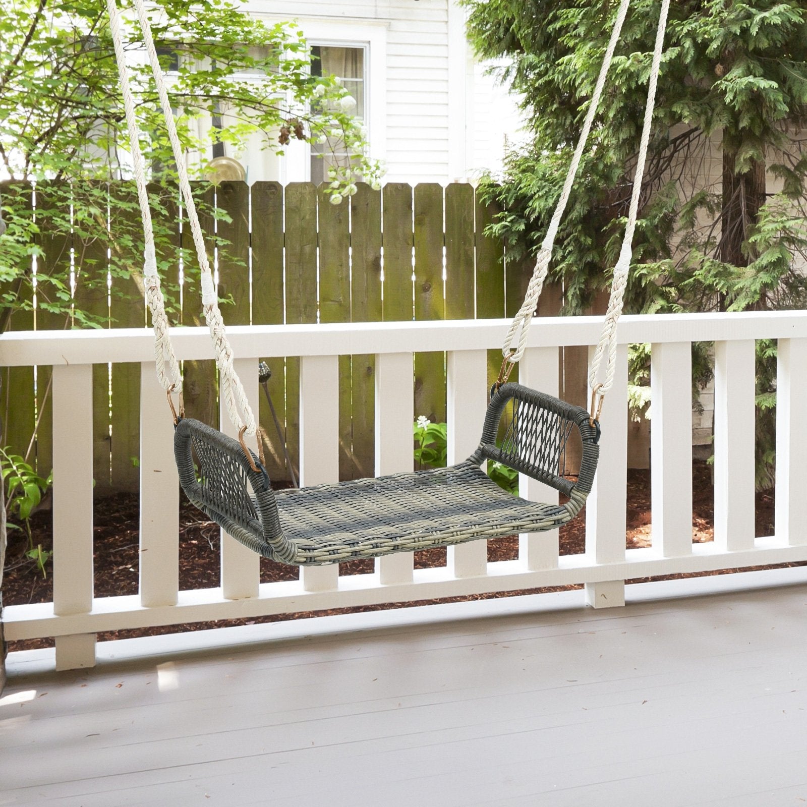 Wicker Porch Swing Seat with Cozy Armrests, Gray Porch Swings   at Gallery Canada