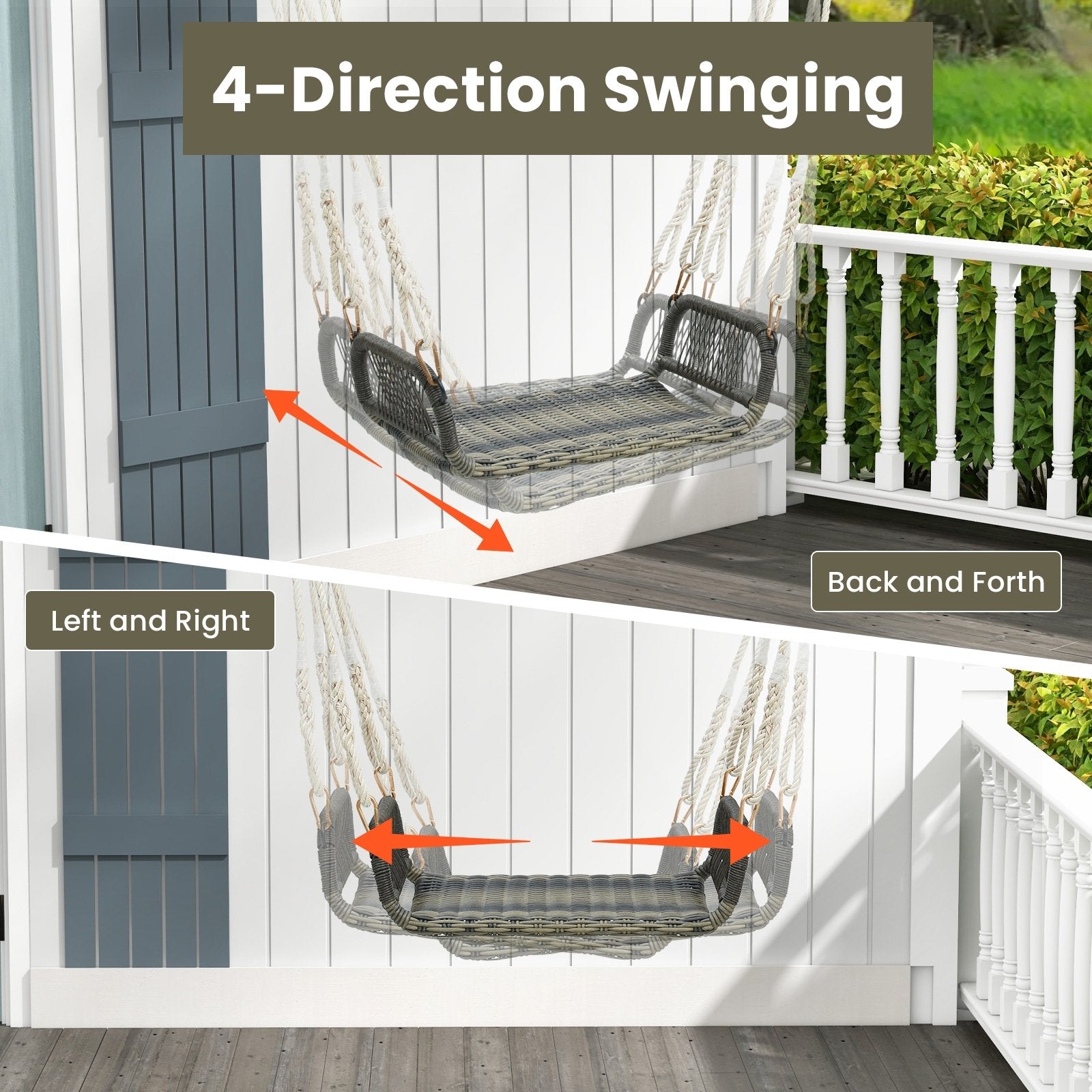 Wicker Porch Swing Seat with Cozy Armrests, Gray Porch Swings   at Gallery Canada