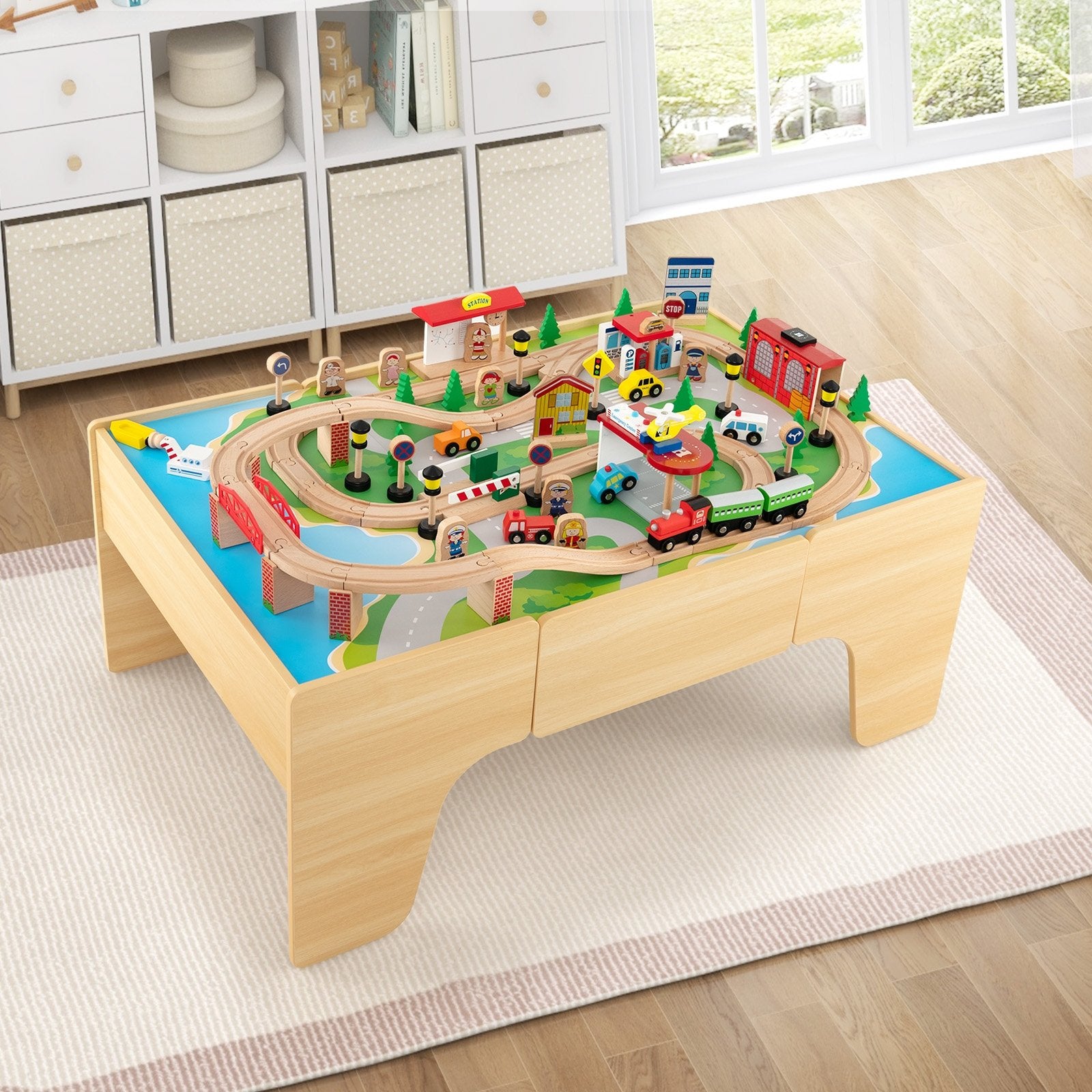 84-Piece Wooden Train Set with Reversible and Detachable Tabletop Learning Toys   at Gallery Canada