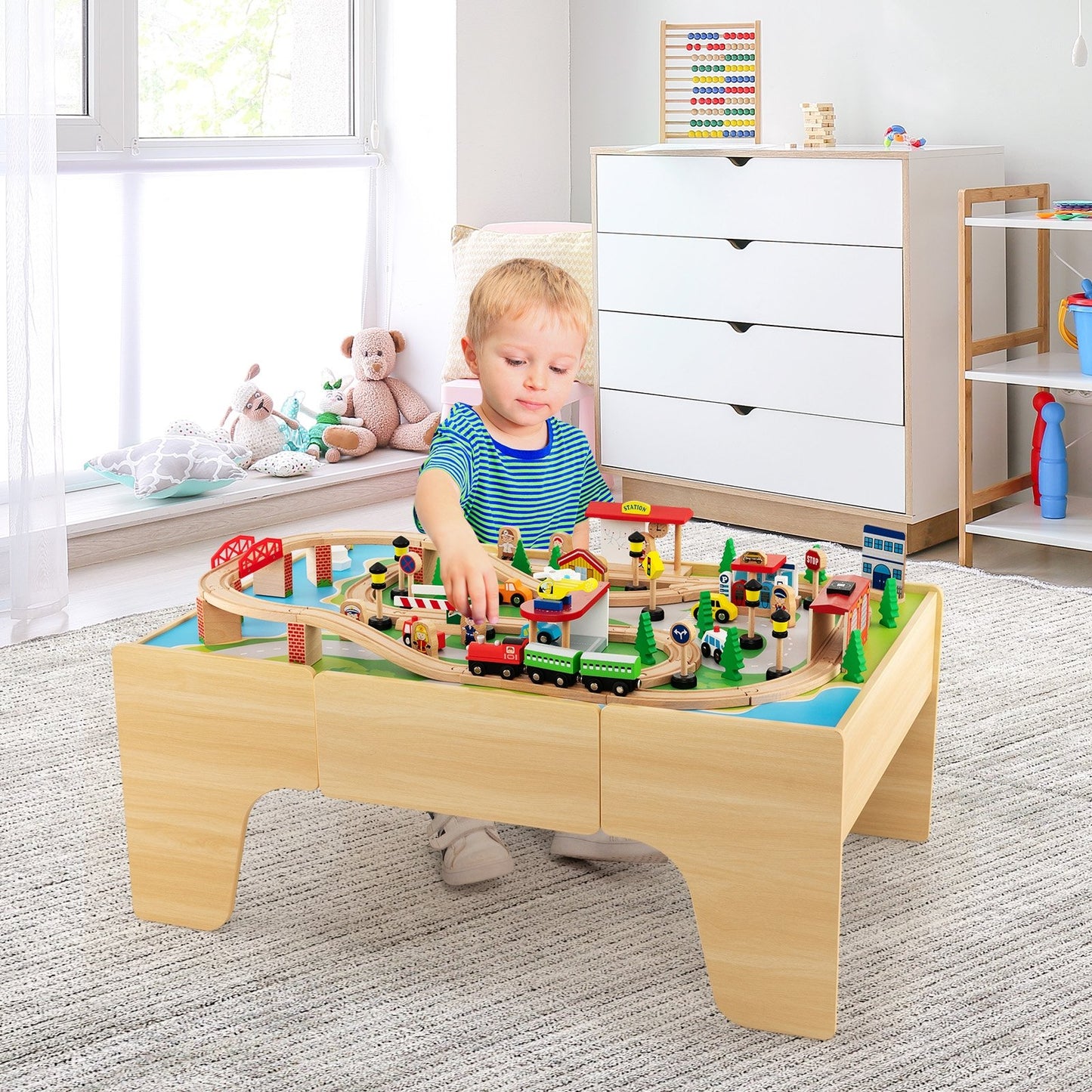 84-Piece Wooden Train Set with Reversible and Detachable Tabletop Learning Toys   at Gallery Canada