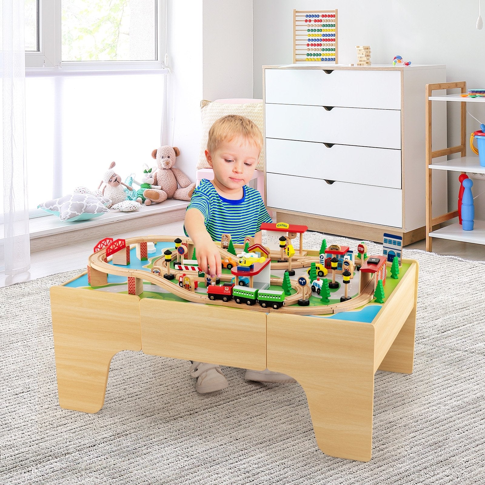 84-Piece Wooden Train Set with Reversible and Detachable Tabletop Learning Toys   at Gallery Canada