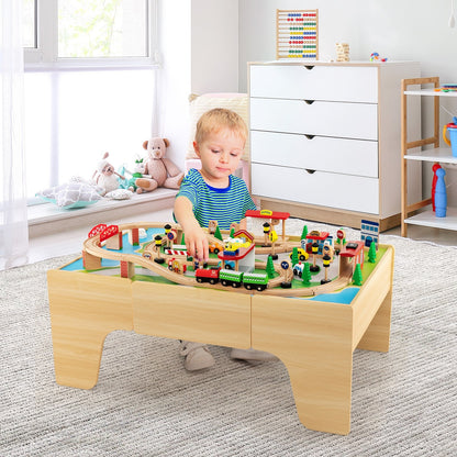 84-Piece Wooden Train Set with Reversible and Detachable Tabletop Learning Toys   at Gallery Canada