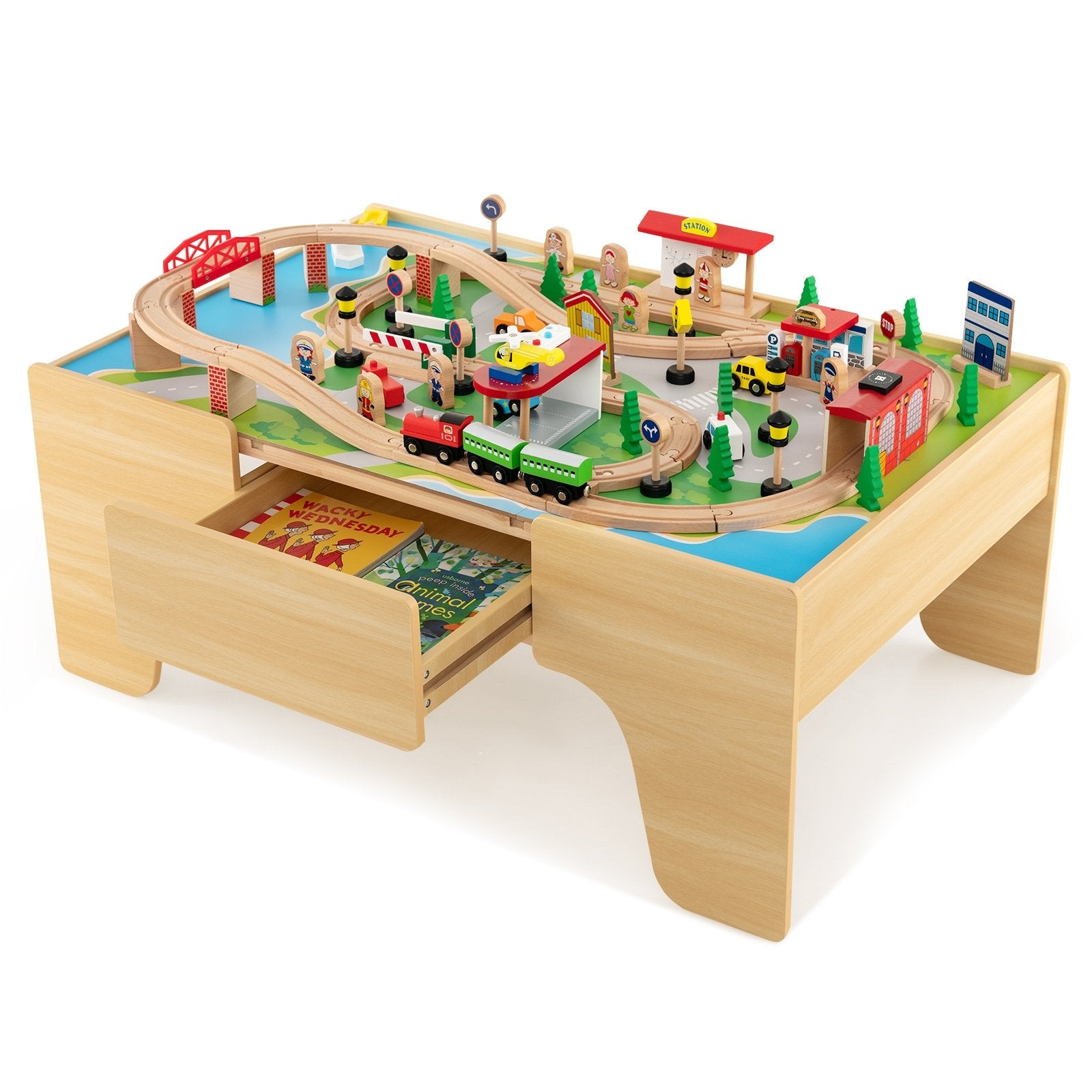 84-Piece Wooden Train Set with Reversible and Detachable Tabletop Learning Toys   at Gallery Canada