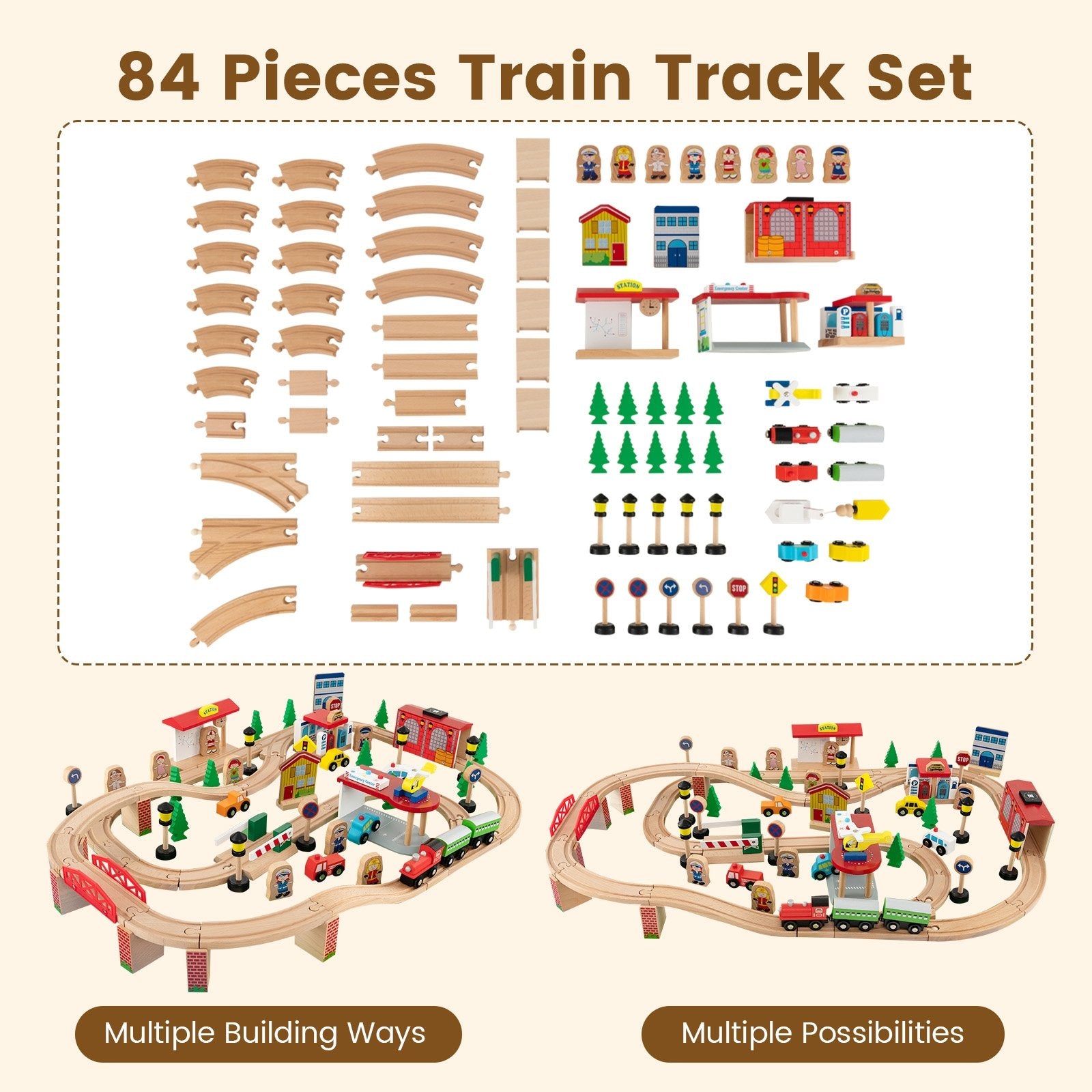 84-Piece Wooden Train Set with Reversible and Detachable Tabletop Learning Toys   at Gallery Canada