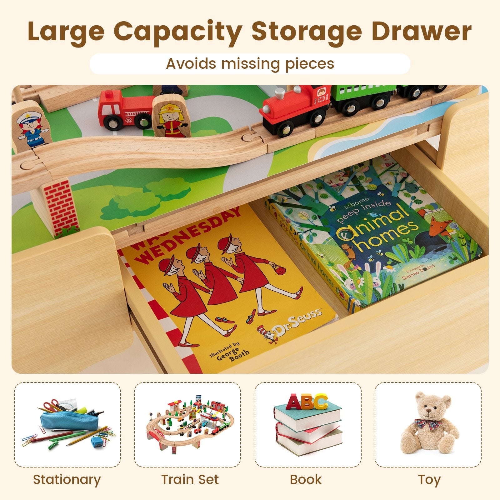 84-Piece Wooden Train Set with Reversible and Detachable Tabletop Learning Toys   at Gallery Canada