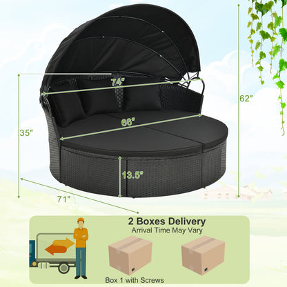 Clamshell Patio Round Daybed Wicker with Retractable Canopy and Pillows, Black Outdoor Sectionals   at Gallery Canada