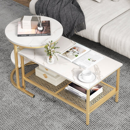 Set of 2 Nesting Coffee Table with Extra Storage Shelf for Living Room, Golden Coffee Tables   at Gallery Canada