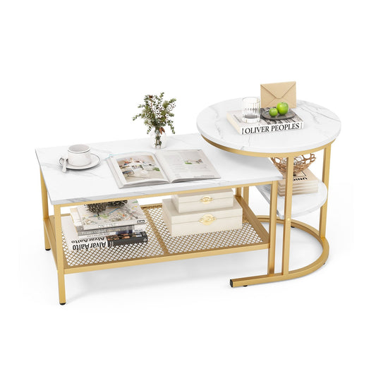 Set of 2 Nesting Coffee Table with Extra Storage Shelf for Living Room, Golden Coffee Tables   at Gallery Canada