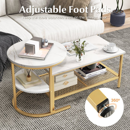 Set of 2 Nesting Coffee Table with Extra Storage Shelf for Living Room, Golden Coffee Tables   at Gallery Canada