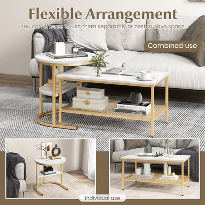 Set of 2 Nesting Coffee Table with Extra Storage Shelf for Living Room, Golden Coffee Tables   at Gallery Canada