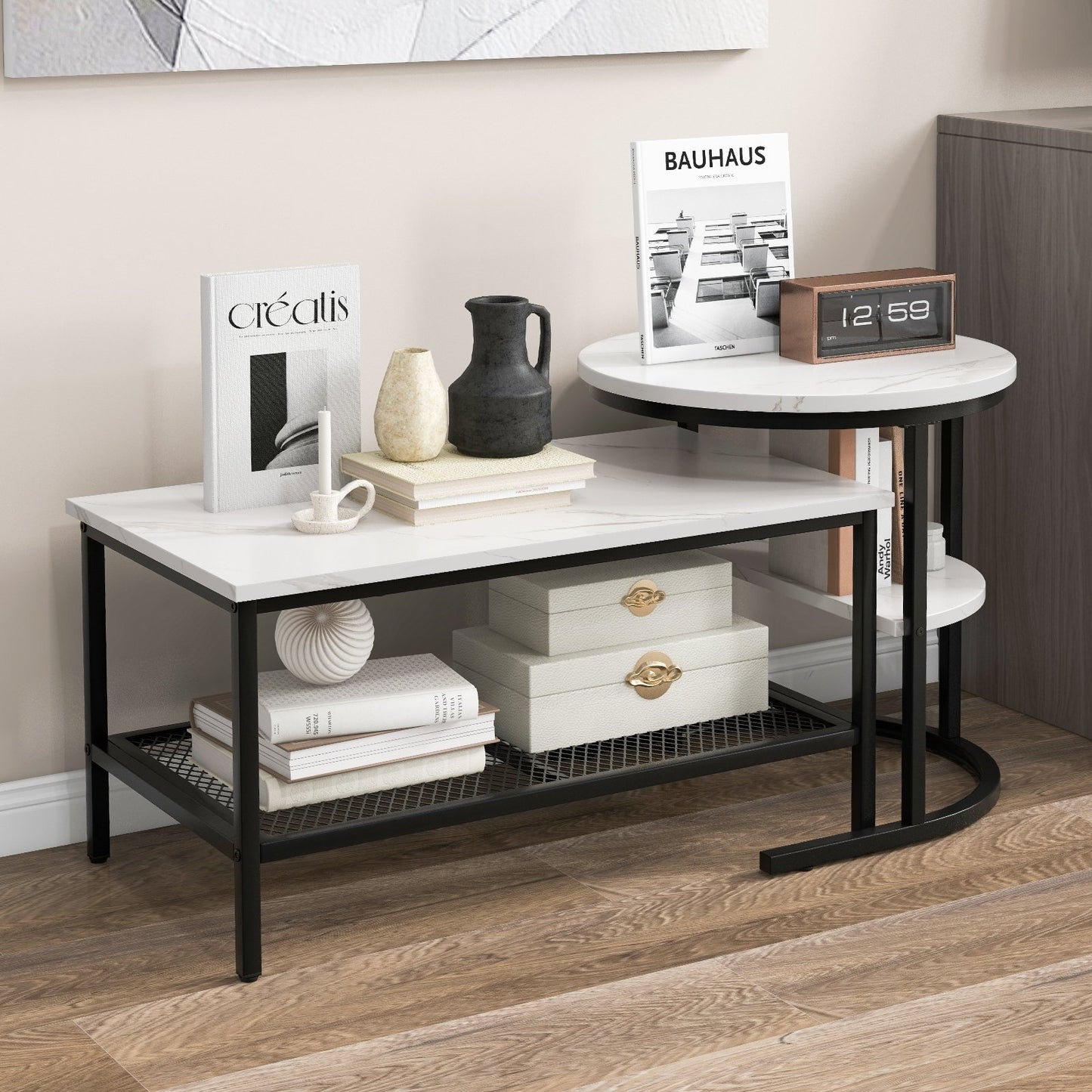 Set of 2 Nesting Coffee Table with Extra Storage Shelf for Living Room, Black Coffee Tables   at Gallery Canada