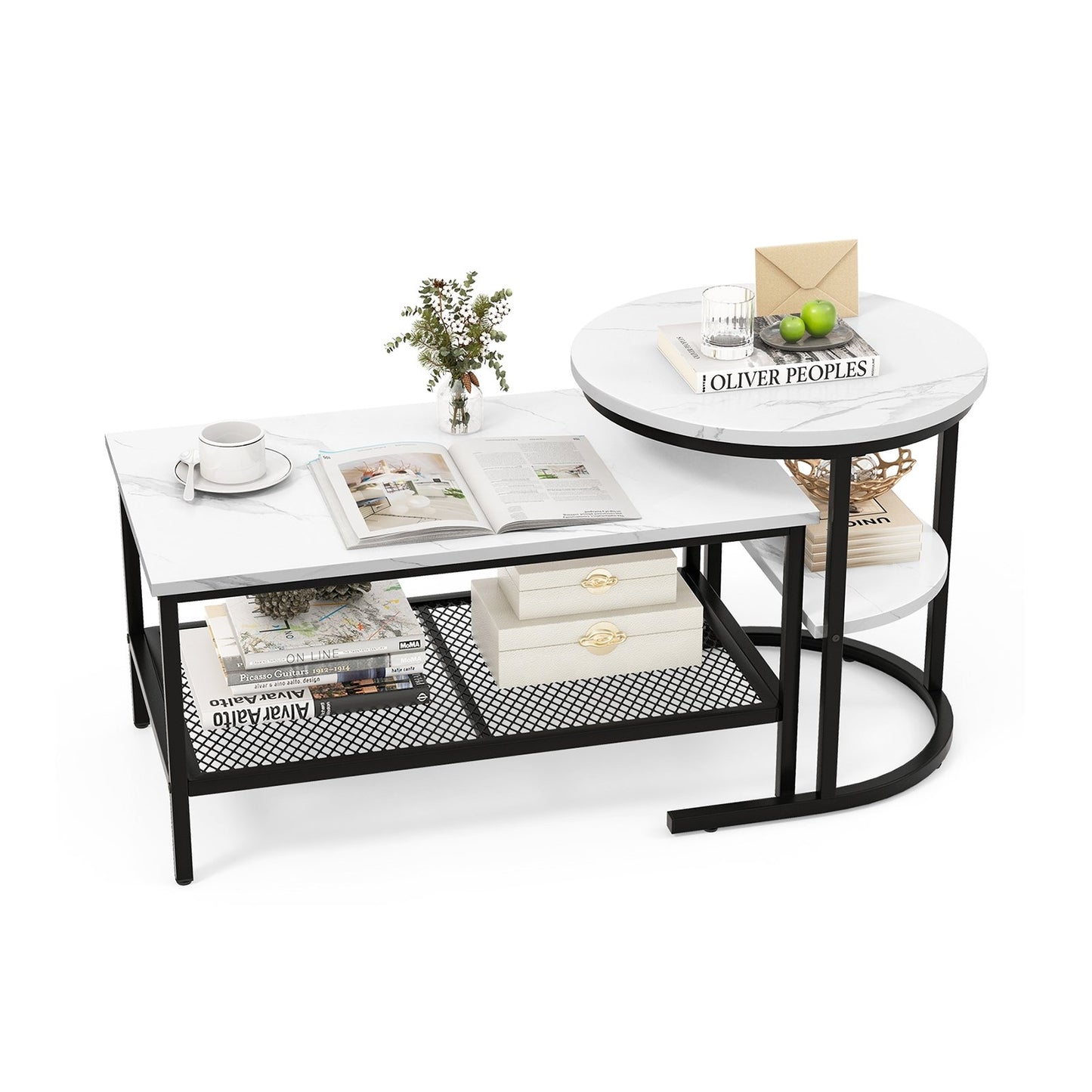 Set of 2 Nesting Coffee Table with Extra Storage Shelf for Living Room, Black Coffee Tables   at Gallery Canada