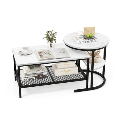 Set of 2 Nesting Coffee Table with Extra Storage Shelf for Living Room, Black Coffee Tables   at Gallery Canada