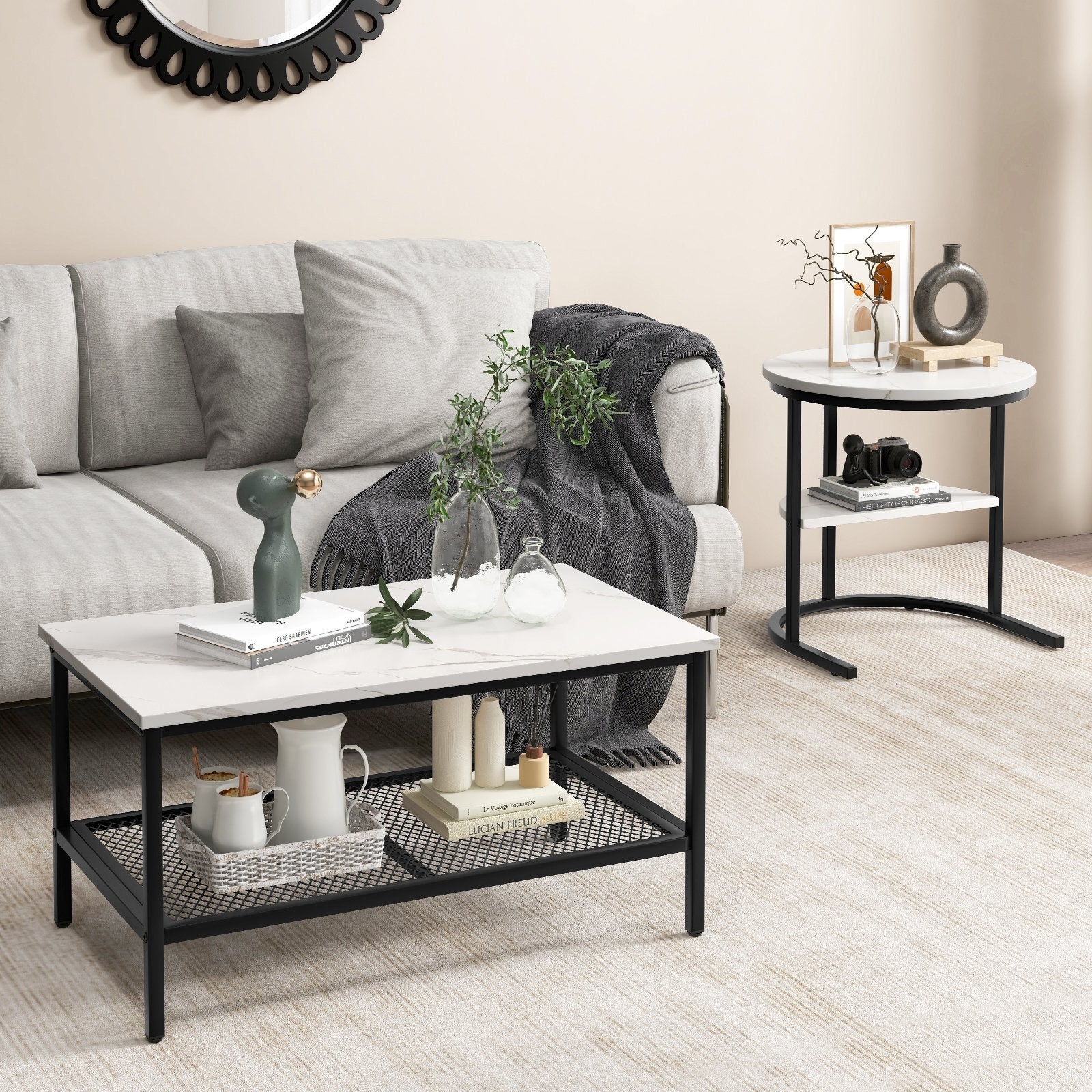 Set of 2 Nesting Coffee Table with Extra Storage Shelf for Living Room, Black Coffee Tables   at Gallery Canada