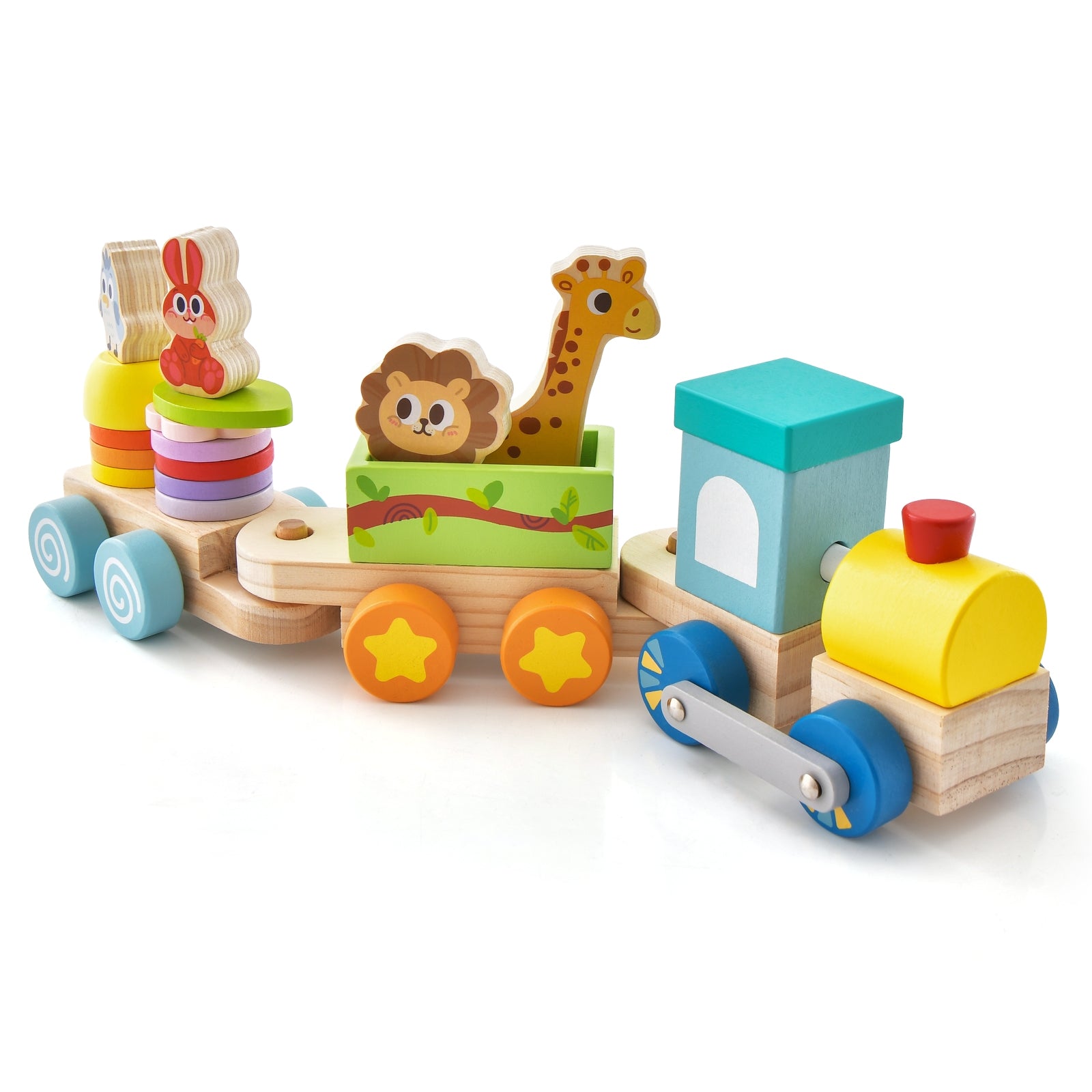 Wooden Stackable Educational Train Set with Colorful Animal Toys and Retractable Locomotive, Multicolor Learning Toys   at Gallery Canada