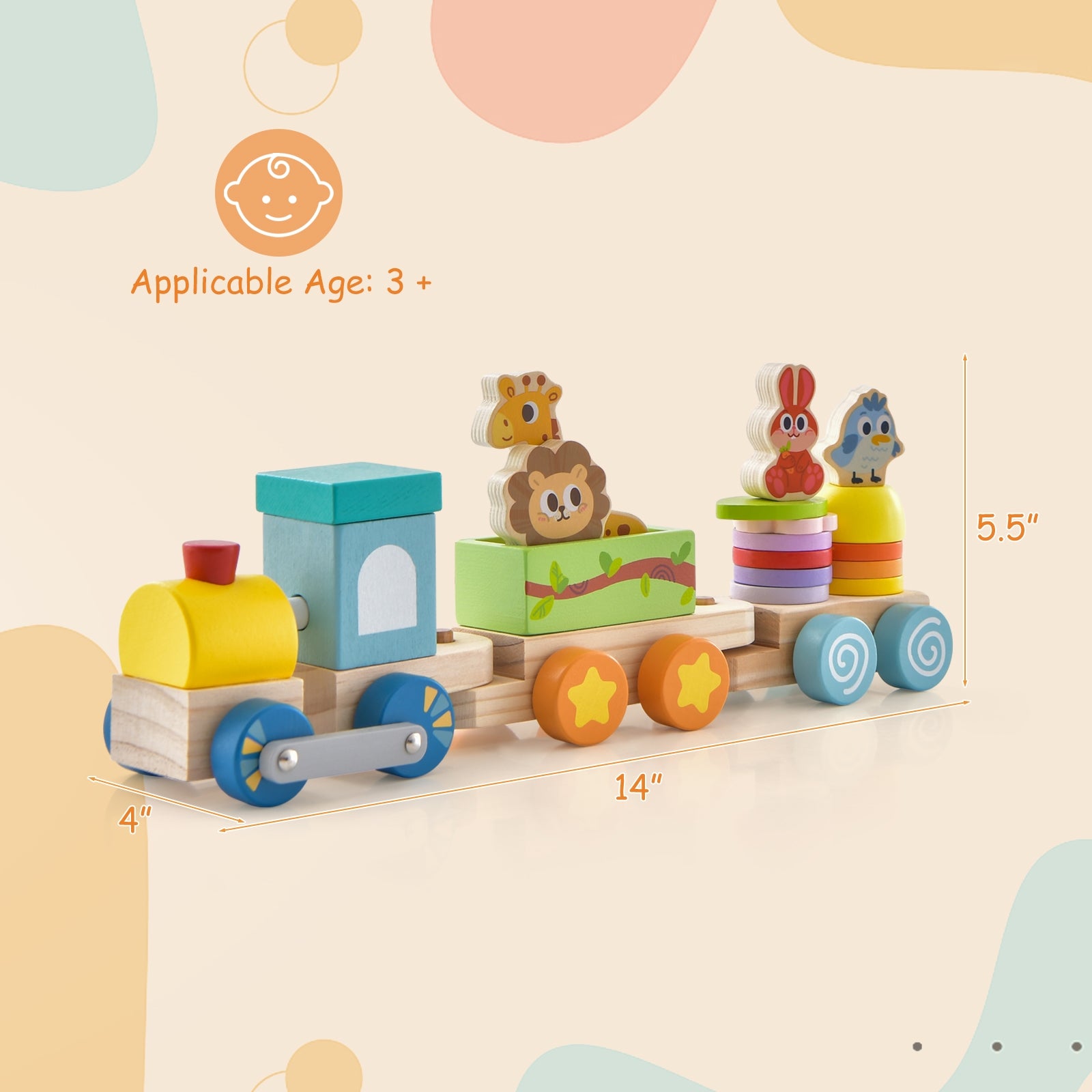 Wooden Stackable Educational Train Set with Colorful Animal Toys and Retractable Locomotive, Multicolor Learning Toys   at Gallery Canada