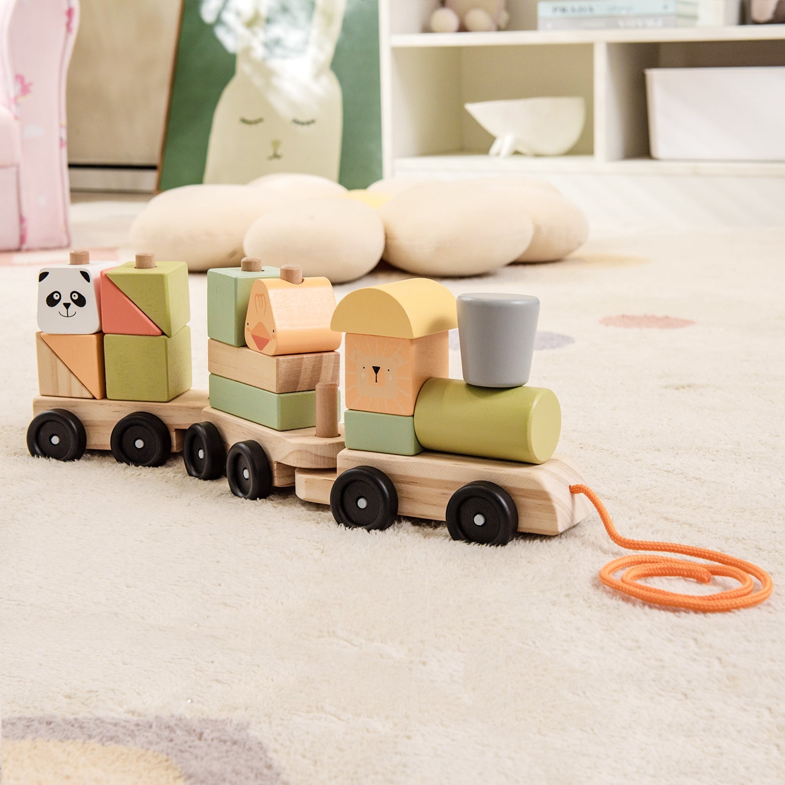 3-Section Toy Wooden Train Set with Stackable Building Blocks, Multicolor Learning Toys   at Gallery Canada