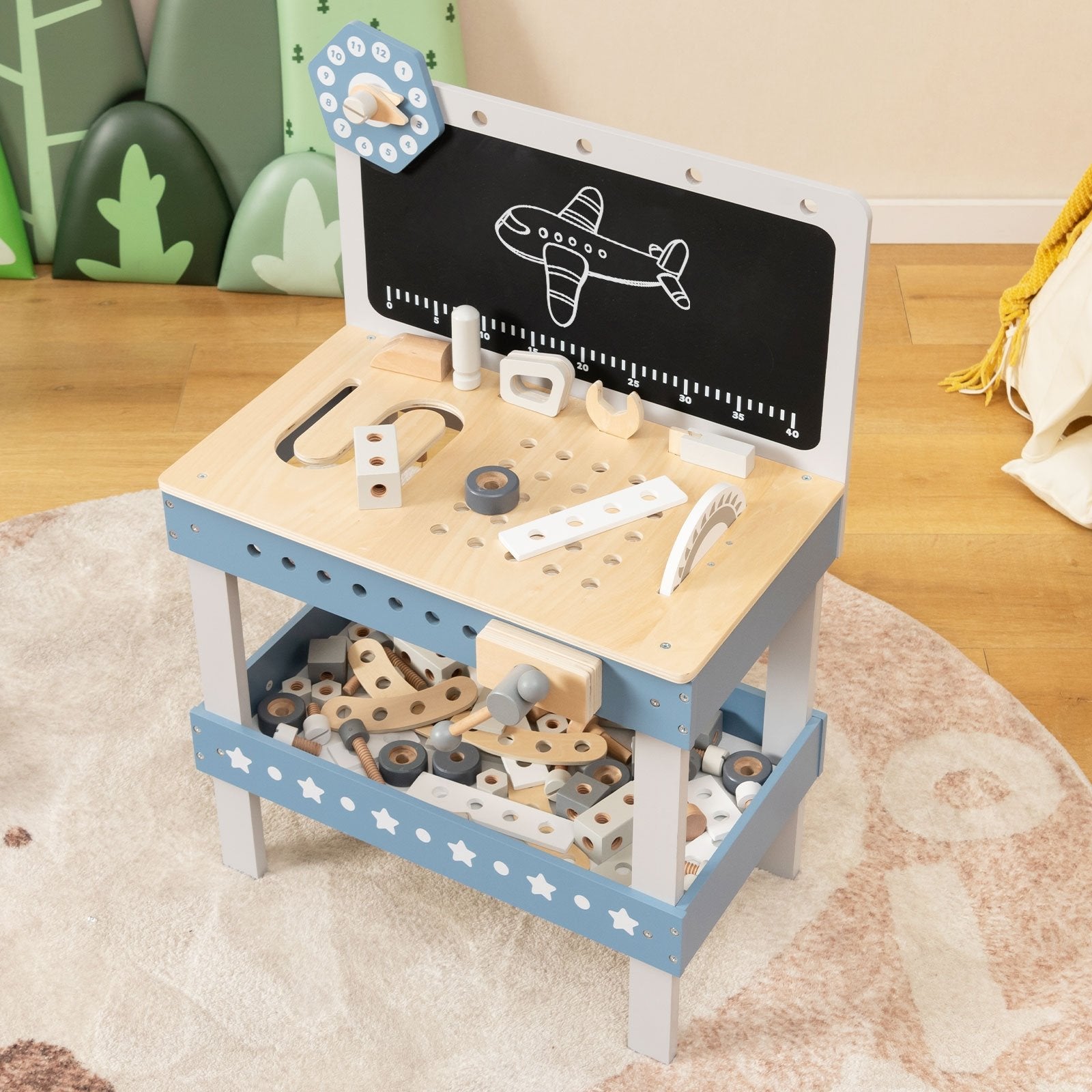 Kids Play Tool Workbench Set with 61 Pcs Tool and Parts Set, Blue Pretend Toys   at Gallery Canada