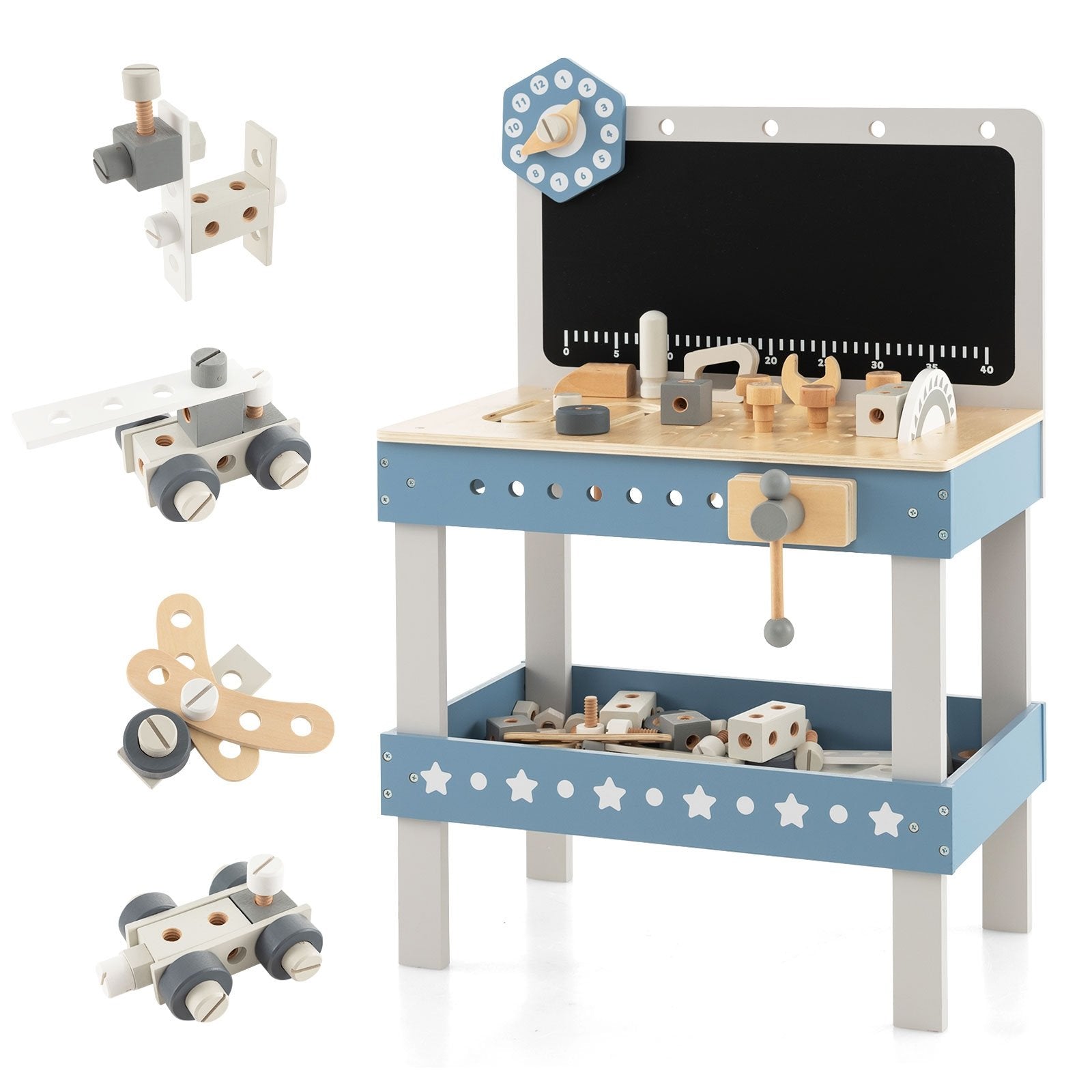 Kids Play Tool Workbench Set with 61 Pcs Tool and Parts Set, Blue Pretend Toys   at Gallery Canada