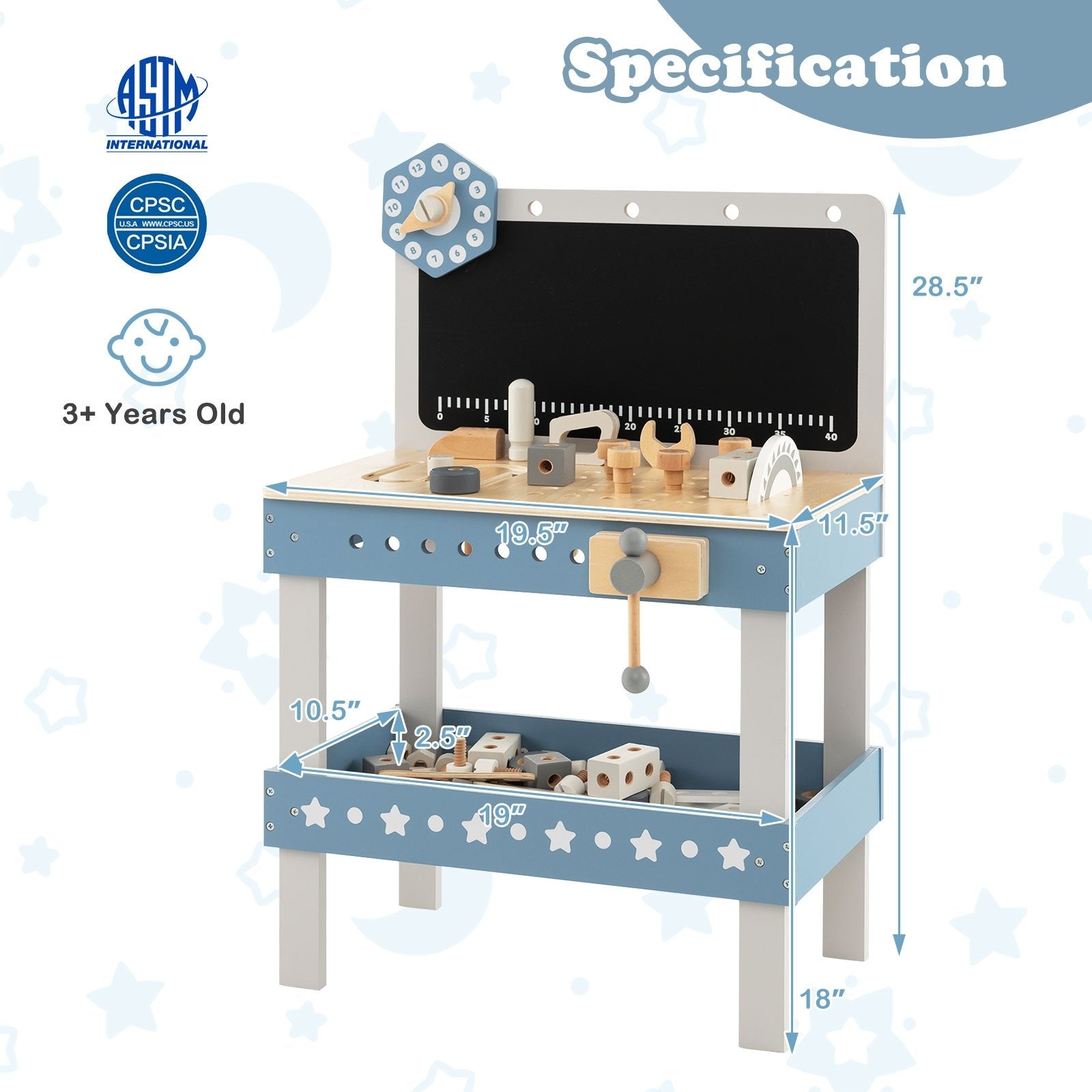 Kids Play Tool Workbench Set with 61 Pcs Tool and Parts Set, Blue Pretend Toys   at Gallery Canada