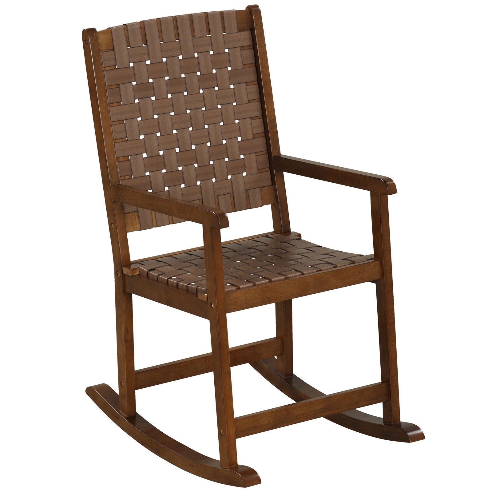 Patio Wood Rocking Chair with PU Seat and Rubber Wood Frame, Brown Patio Rocking Chairs & Gliders   at Gallery Canada