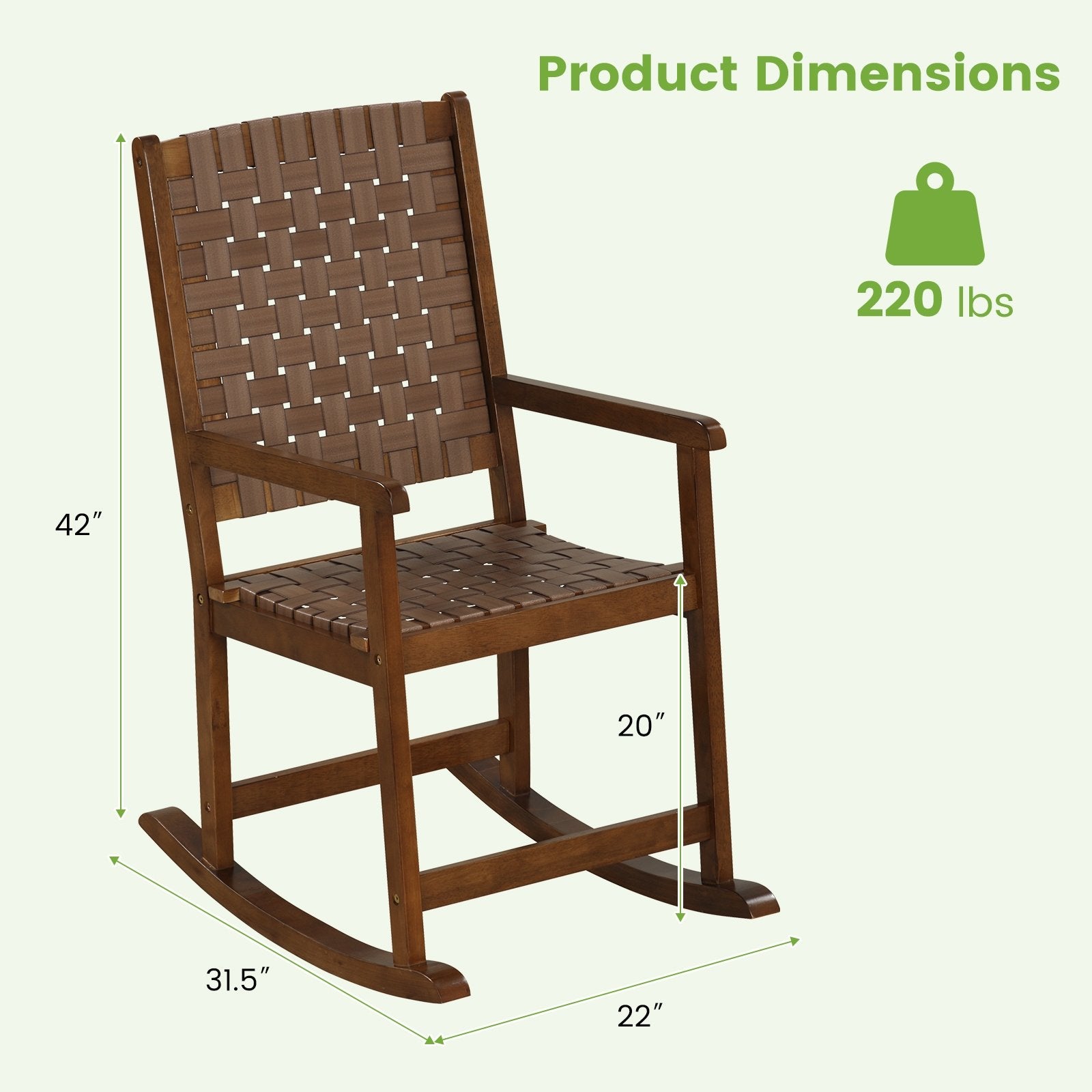 Patio Wood Rocking Chair with PU Seat and Rubber Wood Frame, Brown Patio Rocking Chairs & Gliders   at Gallery Canada