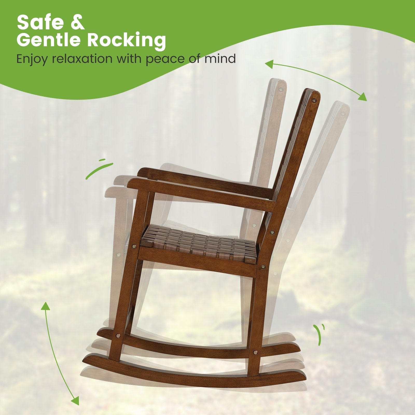 Patio Wood Rocking Chair with PU Seat and Rubber Wood Frame, Brown Patio Rocking Chairs & Gliders   at Gallery Canada