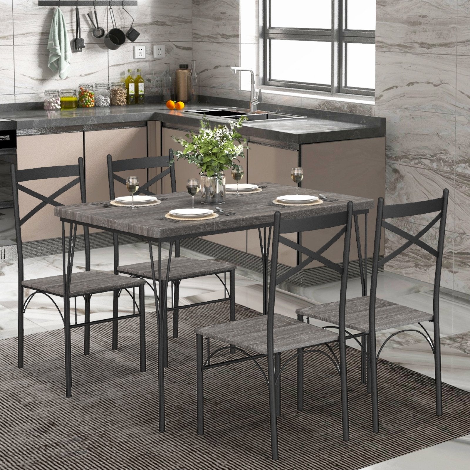 5 Pieces Dining Table Set with Metal Frame for Kitchen Dining Room, Gray Dining Room Sets   at Gallery Canada