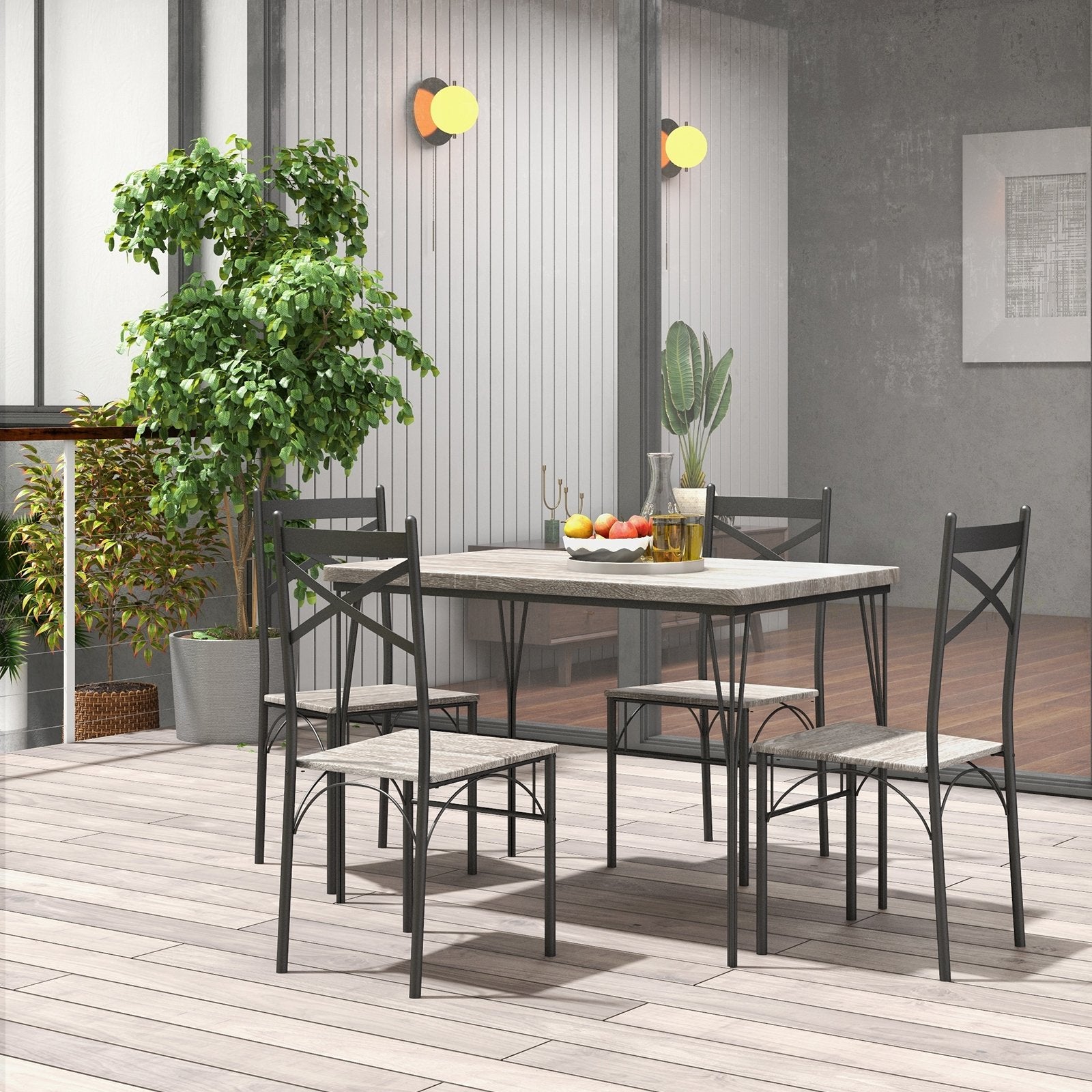 5 Pieces Dining Table Set with Metal Frame for Kitchen Dining Room, Gray Dining Room Sets   at Gallery Canada