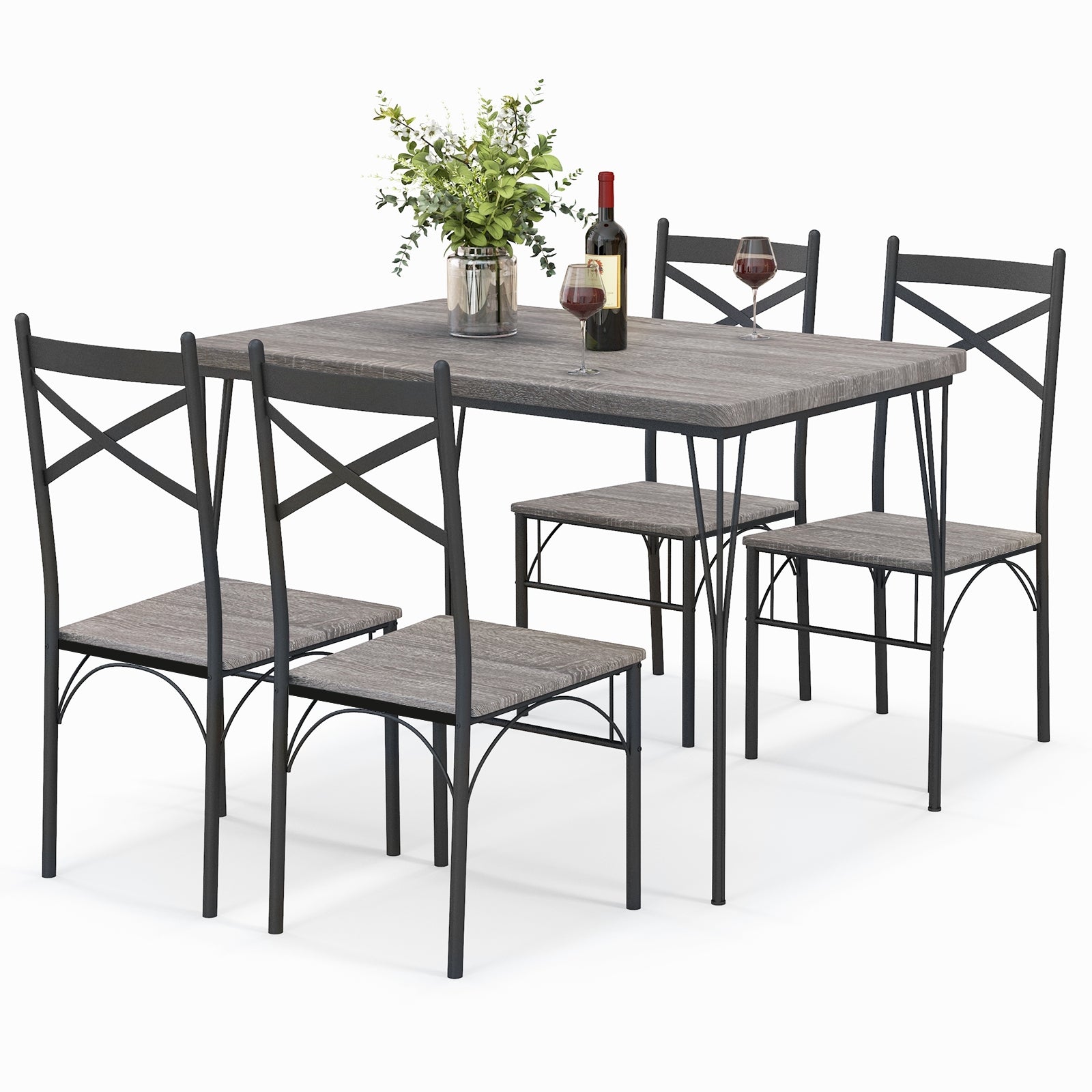 5 Pieces Dining Table Set with Metal Frame for Kitchen Dining Room, Gray Dining Room Sets at Gallery Canada
