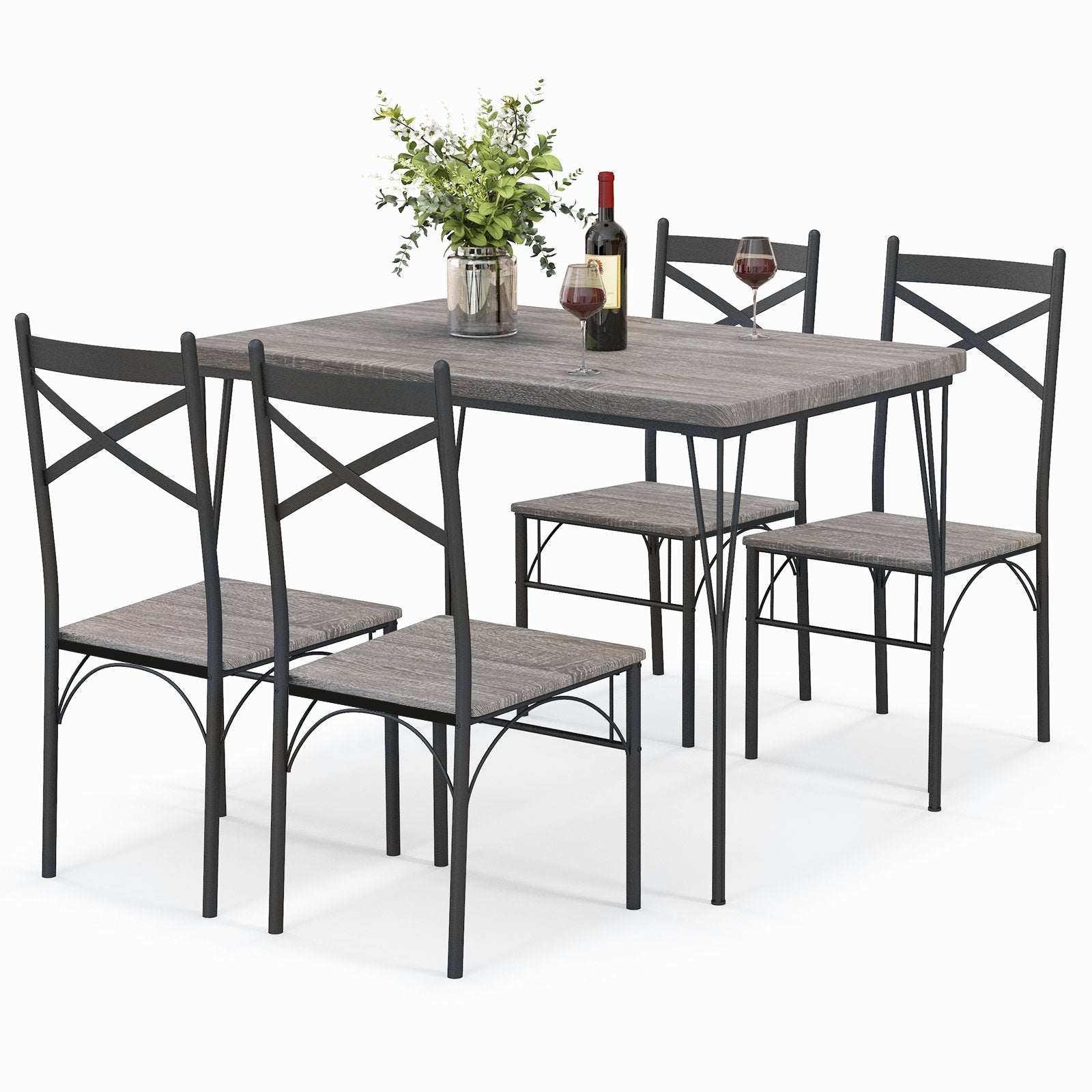 5 Pieces Dining Table Set with Metal Frame for Kitchen Dining Room, Gray Dining Room Sets   at Gallery Canada