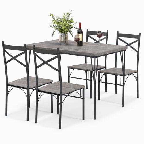 5 Pieces Dining Table Set with Metal Frame for Kitchen Dining Room, Gray