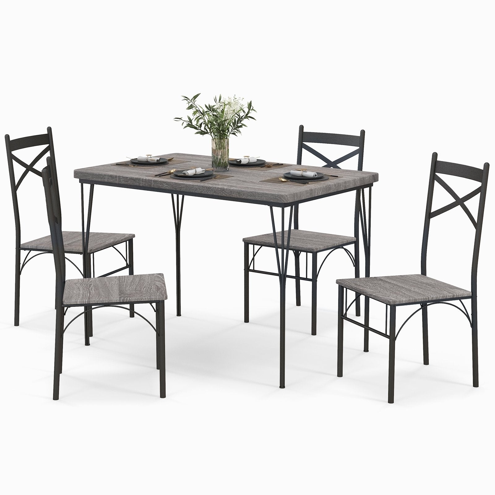 5 Pieces Dining Table Set with Metal Frame for Kitchen Dining Room, Gray Dining Room Sets   at Gallery Canada