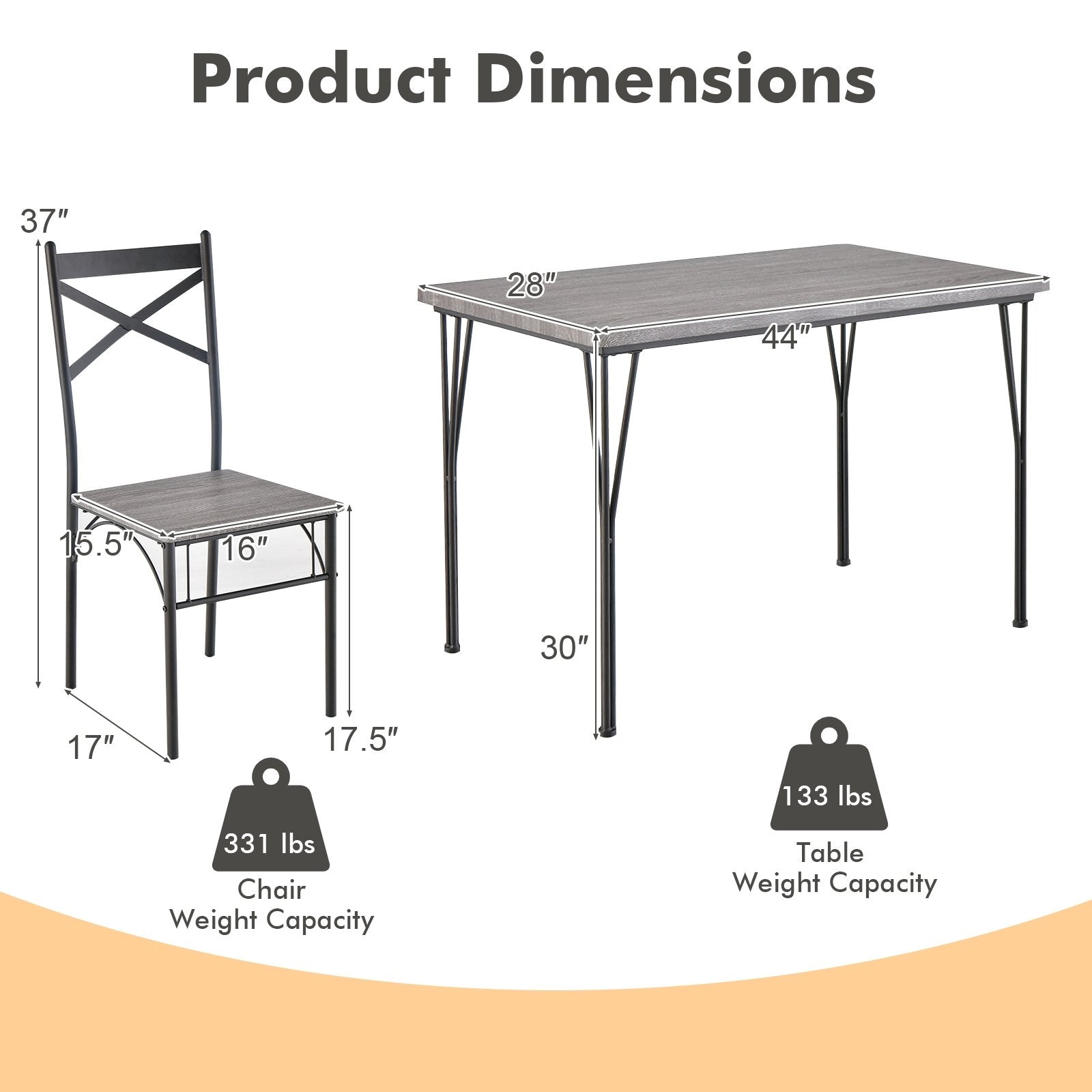 5 Pieces Dining Table Set with Metal Frame for Kitchen Dining Room, Gray Dining Room Sets   at Gallery Canada