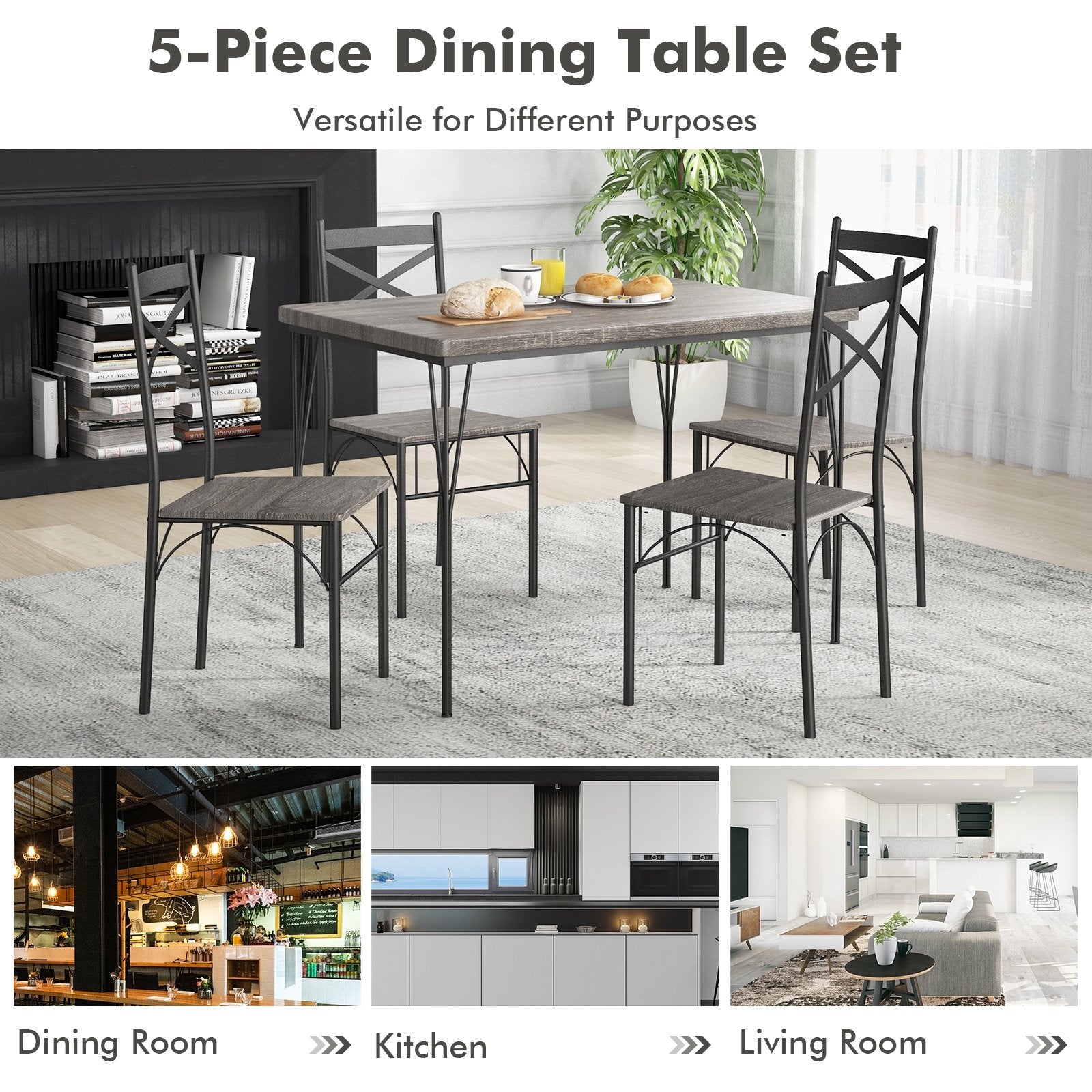 5 Pieces Dining Table Set with Metal Frame for Kitchen Dining Room, Gray Dining Room Sets   at Gallery Canada