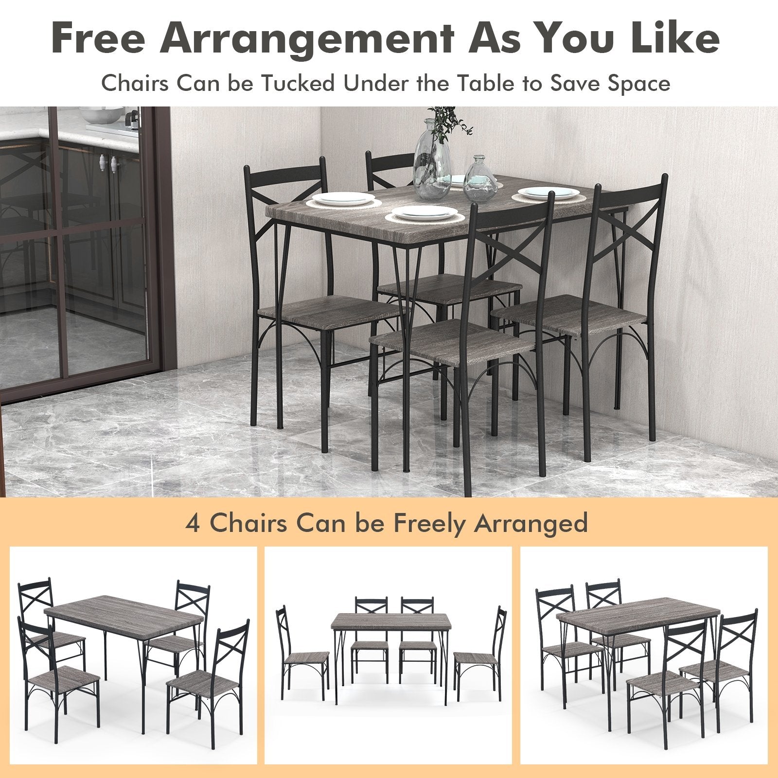 5 Pieces Dining Table Set with Metal Frame for Kitchen Dining Room, Gray Dining Room Sets   at Gallery Canada