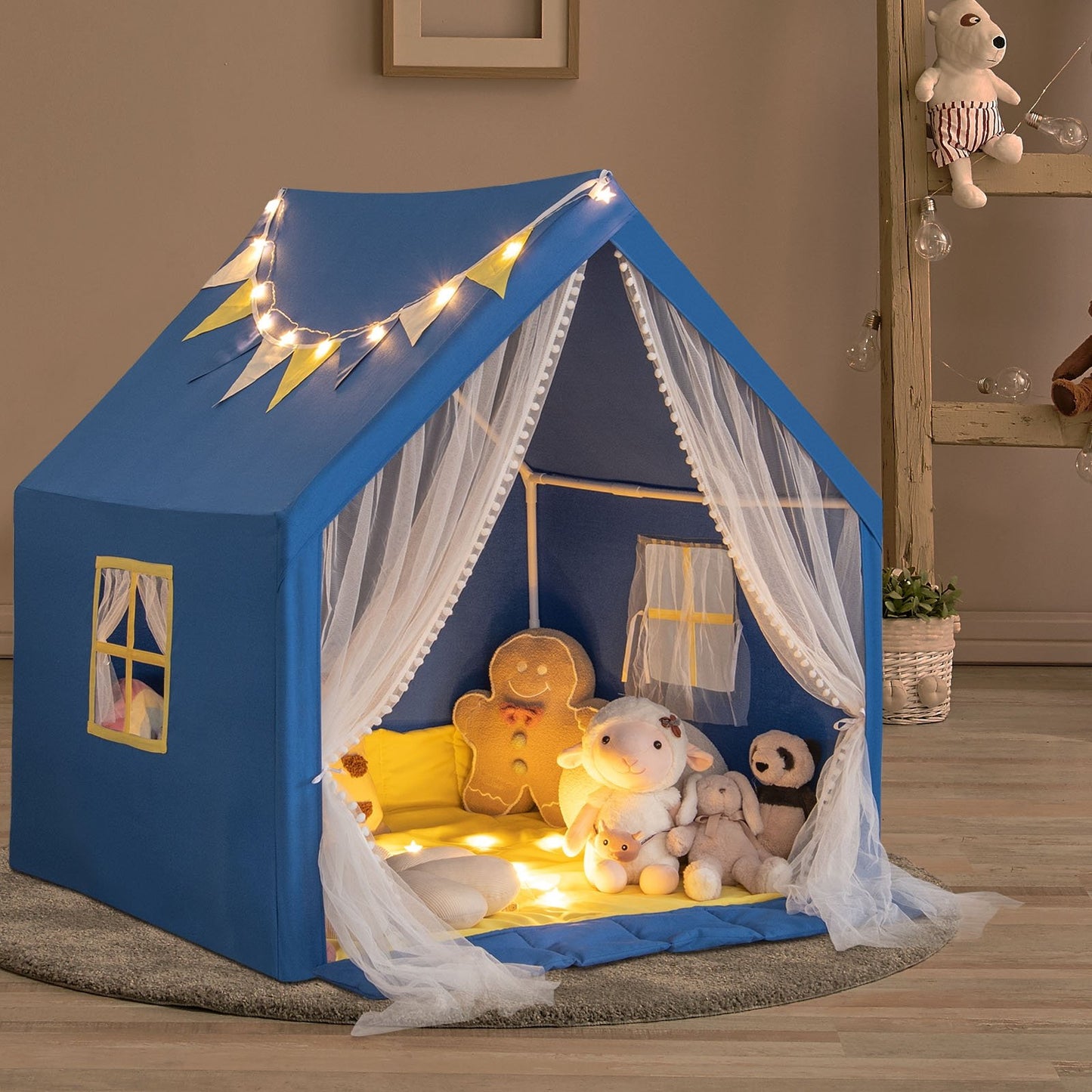 48 x 42 x 50 Inch Large Play Tent with Washable Cotton Mat Holiday Birthday Gift for Kids, Blue Play Tents & Playhouse   at Gallery Canada