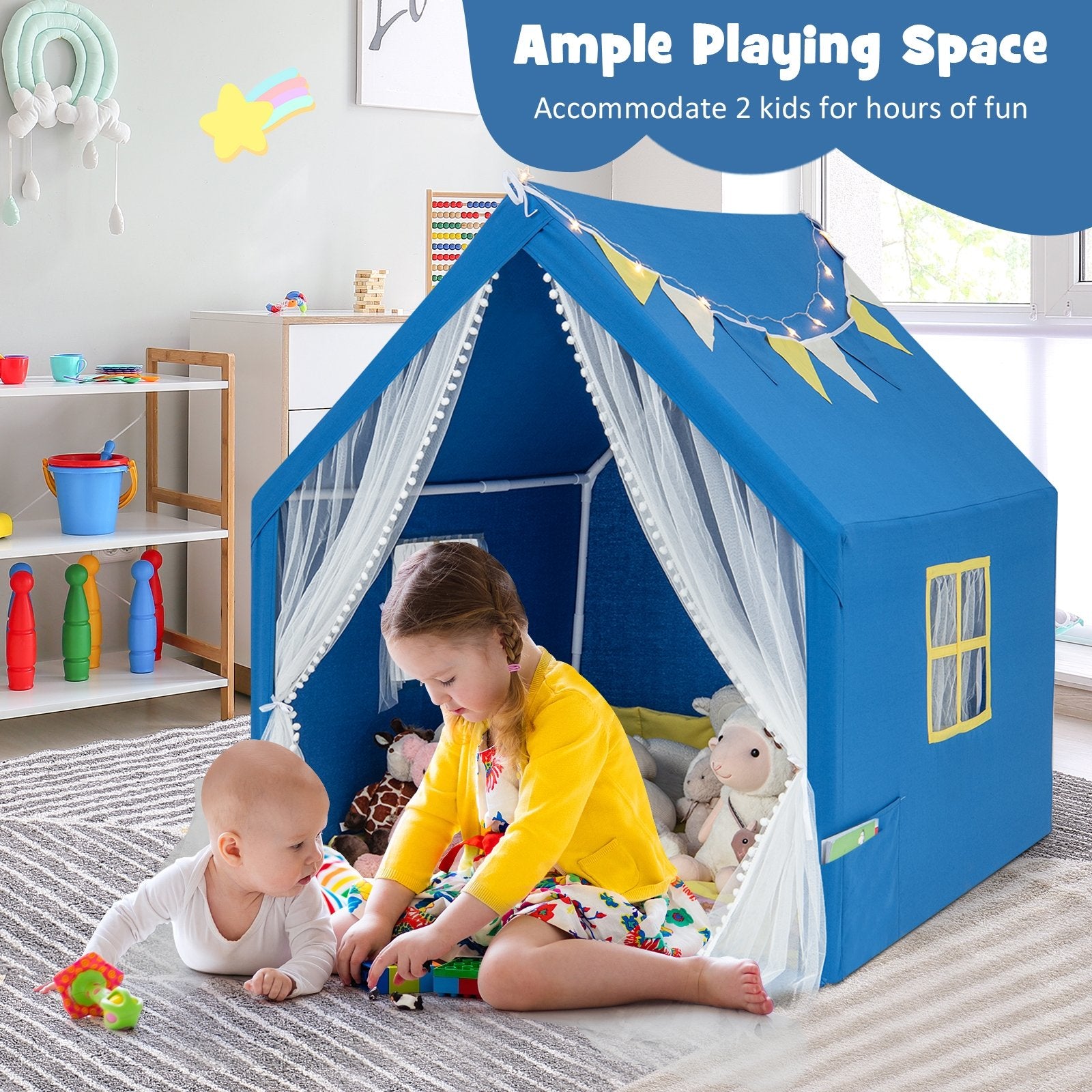 48 x 42 x 50 Inch Large Play Tent with Washable Cotton Mat Holiday Birthday Gift for Kids, Blue Play Tents & Playhouse   at Gallery Canada