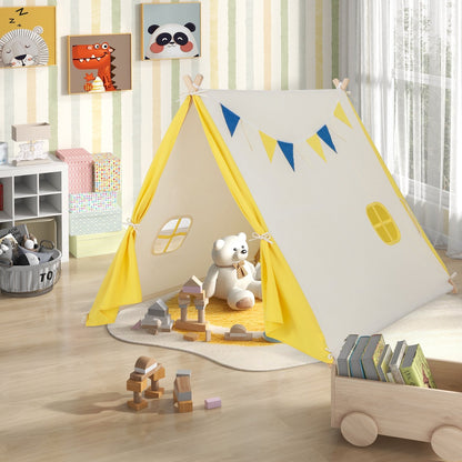 Kids Play Tent with Solid Wood Frame Holiday Birthday Gift & Toy for Boys & Girls, Yellow Play Tents & Playhouse   at Gallery Canada