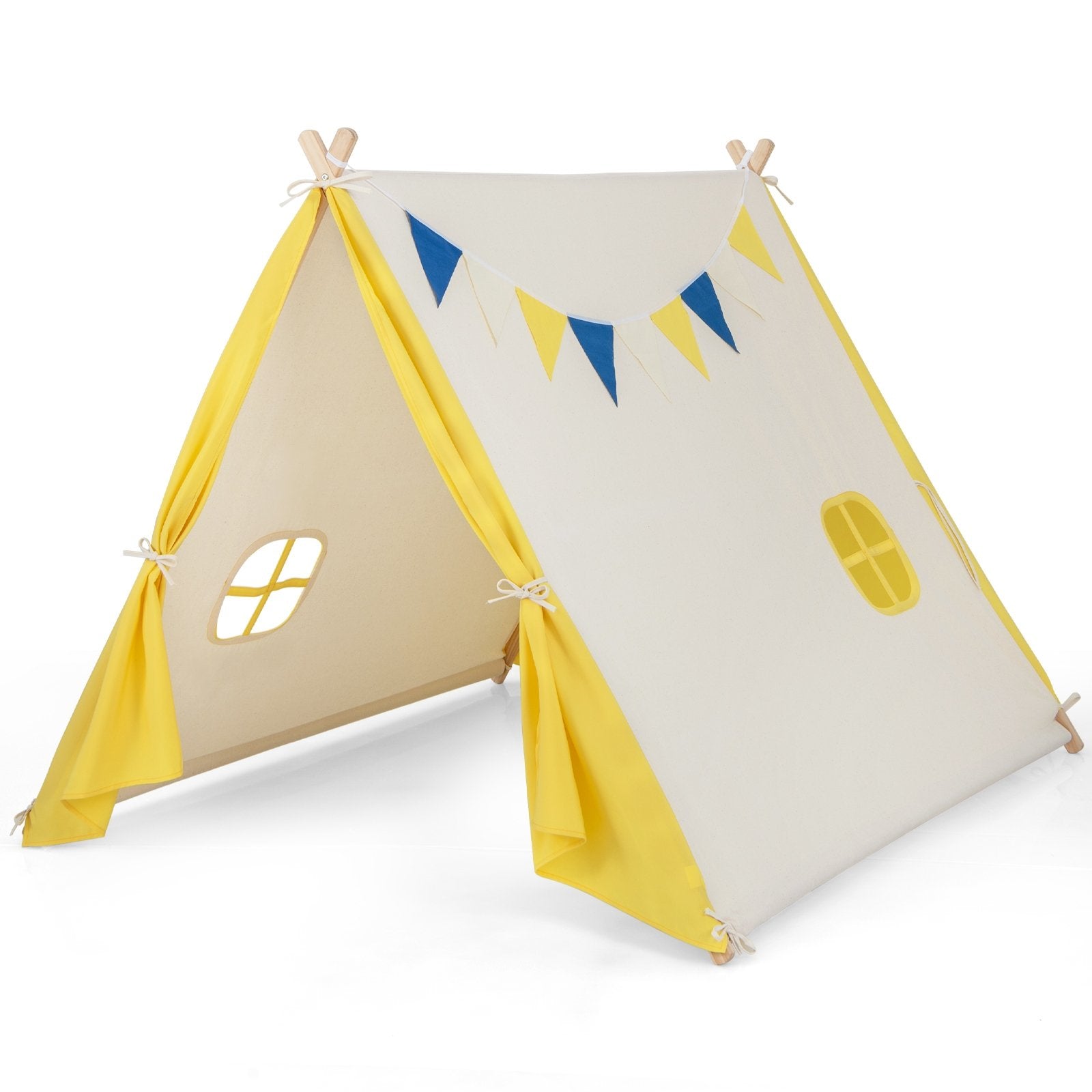 Kids Play Tent with Solid Wood Frame Holiday Birthday Gift & Toy for Boys & Girls, Yellow Play Tents & Playhouse   at Gallery Canada