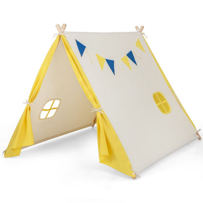 Kids Play Tent with Solid Wood Frame Holiday Birthday Gift & Toy for Boys & Girls, Yellow Play Tents & Playhouse   at Gallery Canada