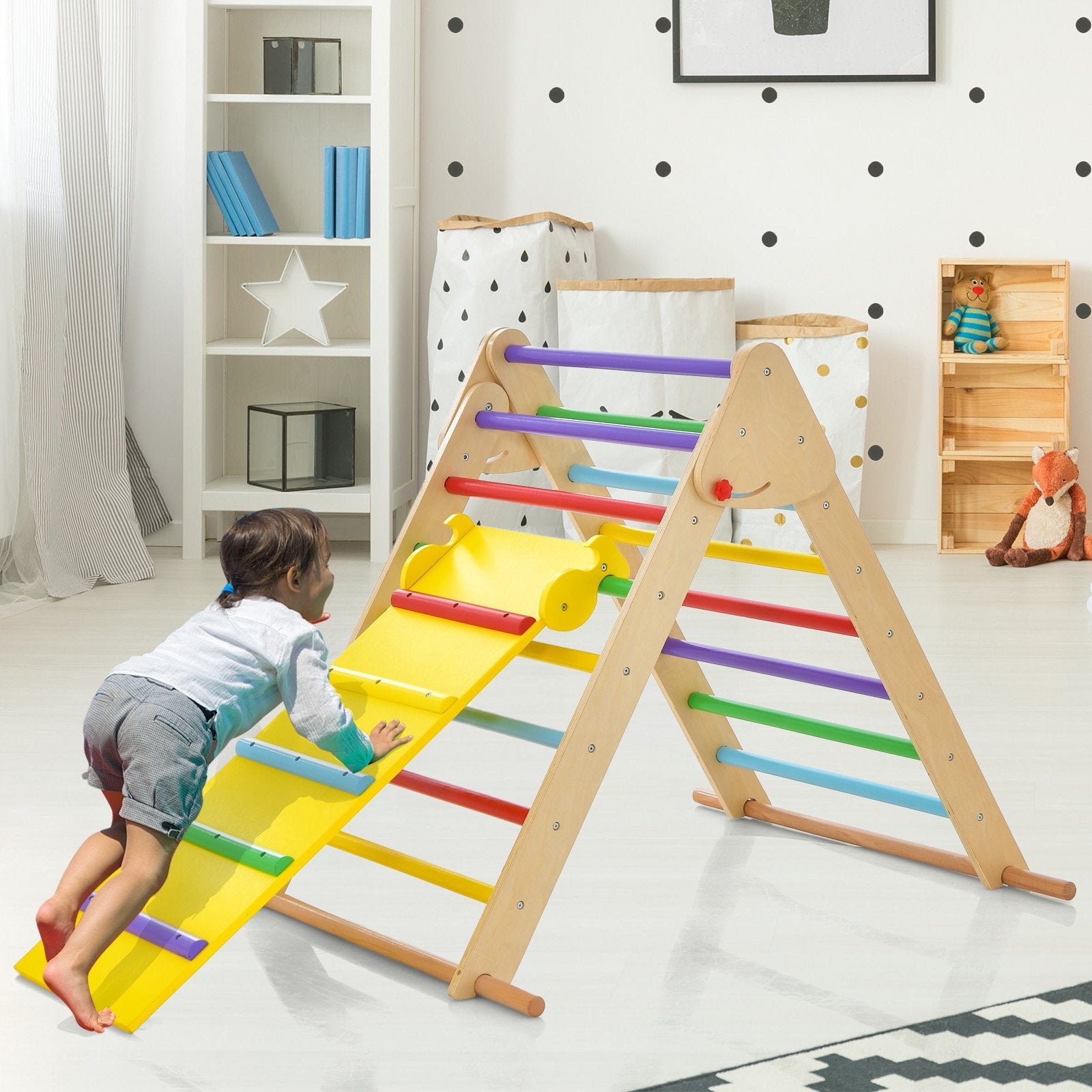 Kids Climbing Triangle Set with Adjustable and Reversible Ramp, Multicolor Climbers & Slides   at Gallery Canada