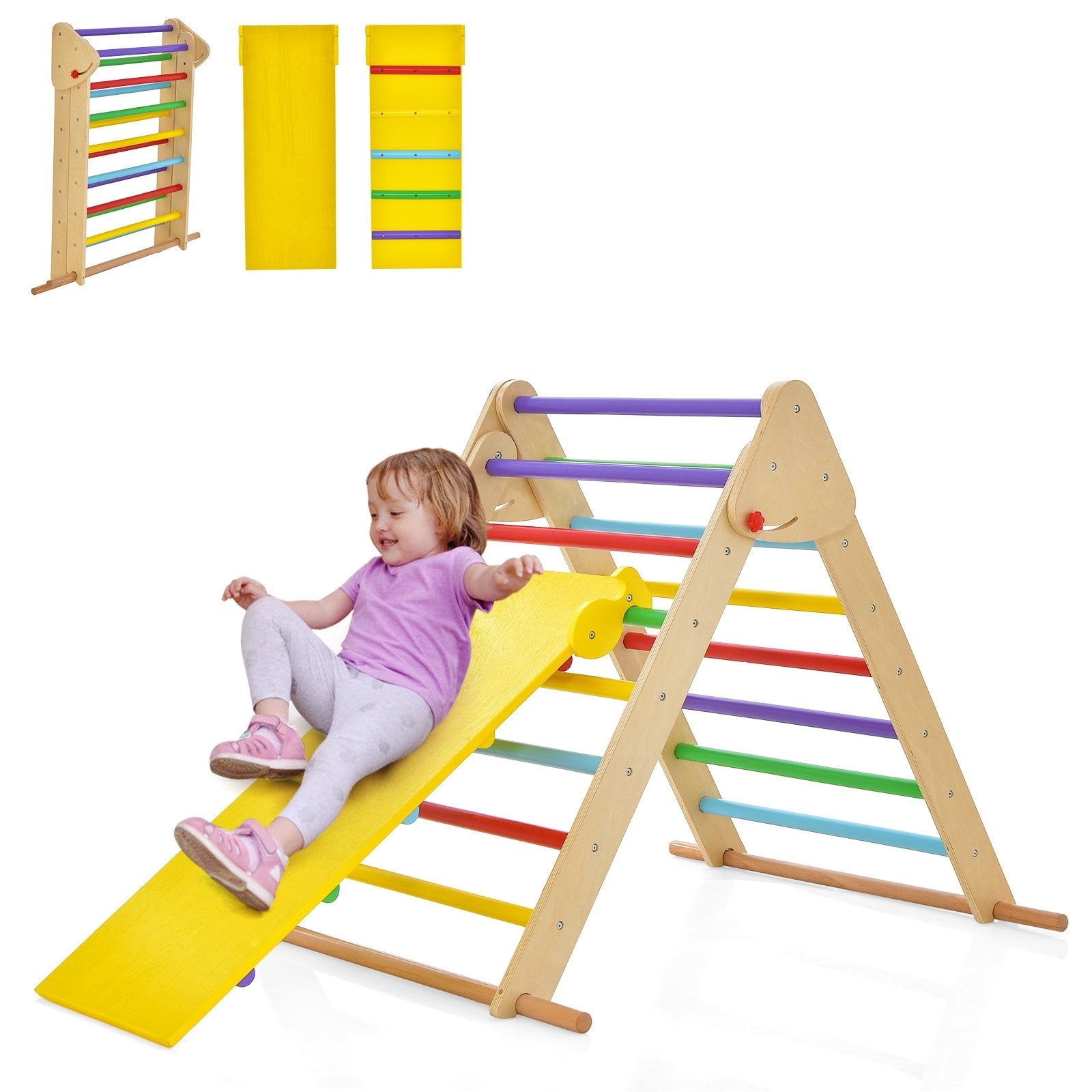 Kids Climbing Triangle Set with Adjustable and Reversible Ramp, Multicolor Climbers & Slides   at Gallery Canada