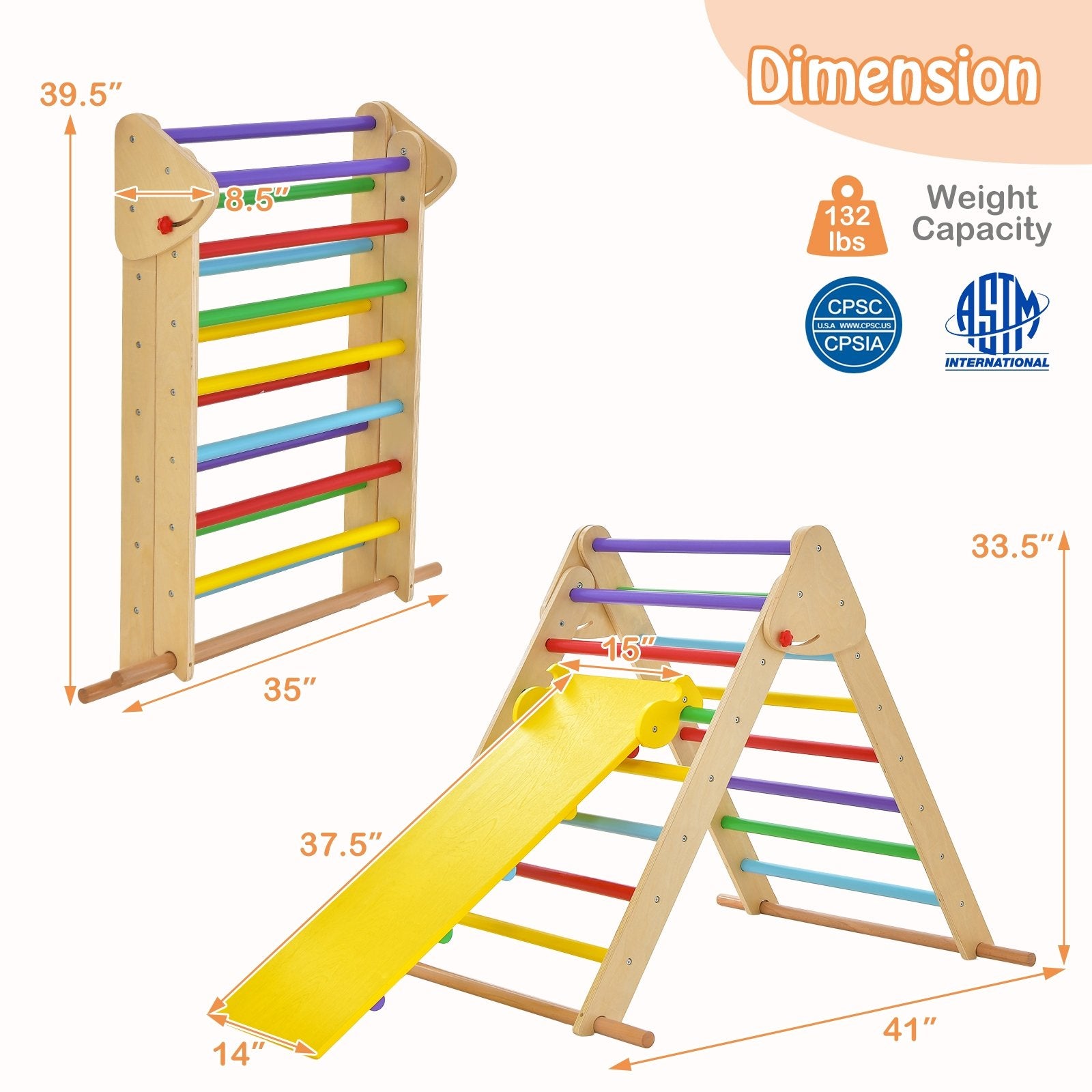 Kids Climbing Triangle Set with Adjustable and Reversible Ramp, Multicolor Climbers & Slides   at Gallery Canada