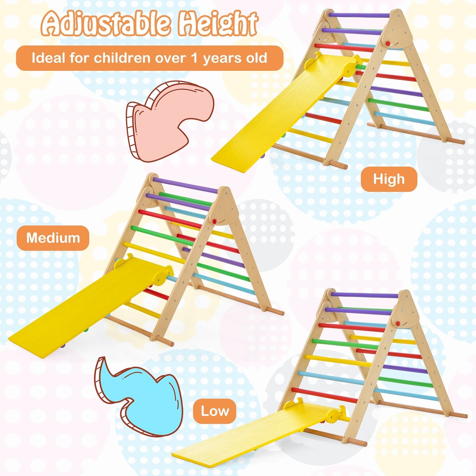 Kids Climbing Triangle Set with Adjustable and Reversible Ramp, Multicolor Climbers & Slides   at Gallery Canada