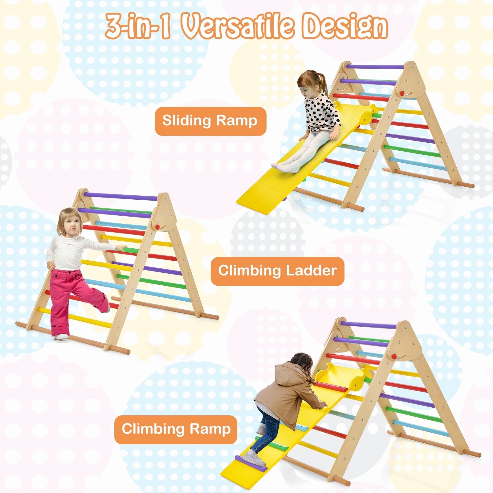 Kids Climbing Triangle Set with Adjustable and Reversible Ramp, Multicolor Climbers & Slides   at Gallery Canada